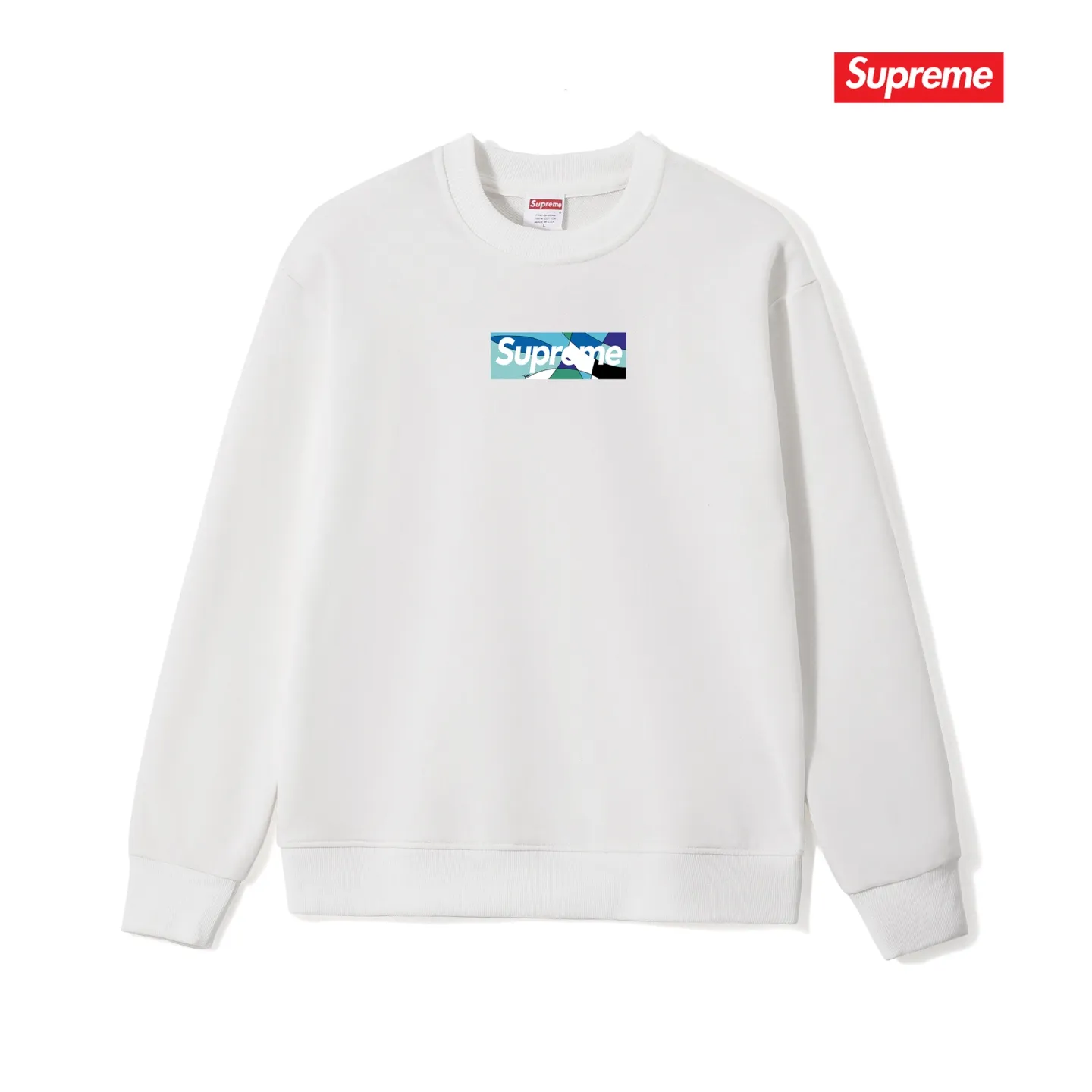 Style No. S1074 #terry p150💰 Velvet 160💰 Supreme Week 16 x Emilio Pucci joint model Box Logo Tee Logo printed round neck sweatshirt Made of 400 grams of large terry (off-shoulder large version) fabric, soft texture and no pilling Imported environmentally friendly printing glue The pattern is bright and three-dimensional Quality 💥Same style for men and women The upper body is trendy Color: black white gray Size: S M L XL XXL