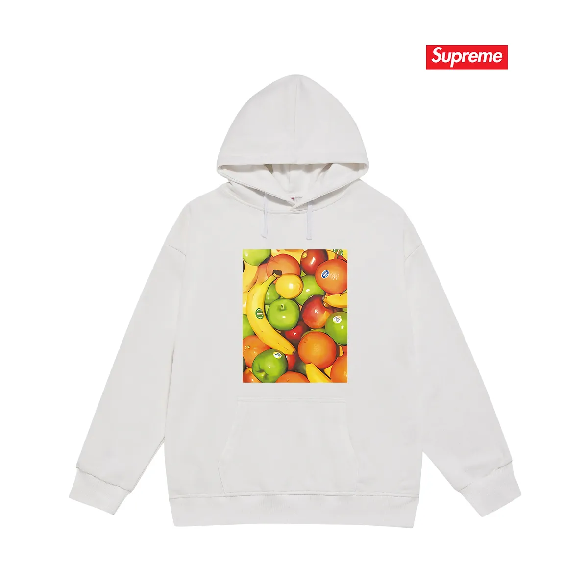 Style number S2032 #terry P160💰 Velvet P170💰 Supreme SS19 Fruit Tee Navy fruit print hooded sweatshirt Made of 400g large terry 430g silver fox velvet (drop shoulder large version) fabric, soft texture and no pilling Imported environmentally friendly printing glue The pattern is bright and three-dimensional Quality 💥Same style for men and women The upper body is trendy Color: black white gray Size: S M L XL XXL