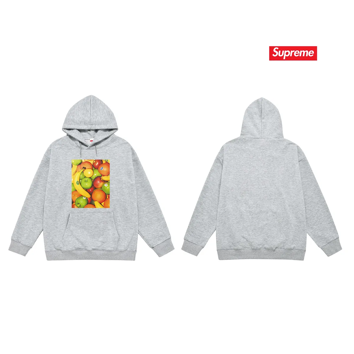 Style number S2032 #terry P160💰 Velvet P170💰 Supreme SS19 Fruit Tee Navy fruit print hooded sweatshirt Made of 400g large terry 430g silver fox velvet (drop shoulder large version) fabric, soft texture and no pilling Imported environmentally friendly printing glue The pattern is bright and three-dimensional Quality 💥Same style for men and women The upper body is trendy Color: black white gray Size: S M L XL XXL