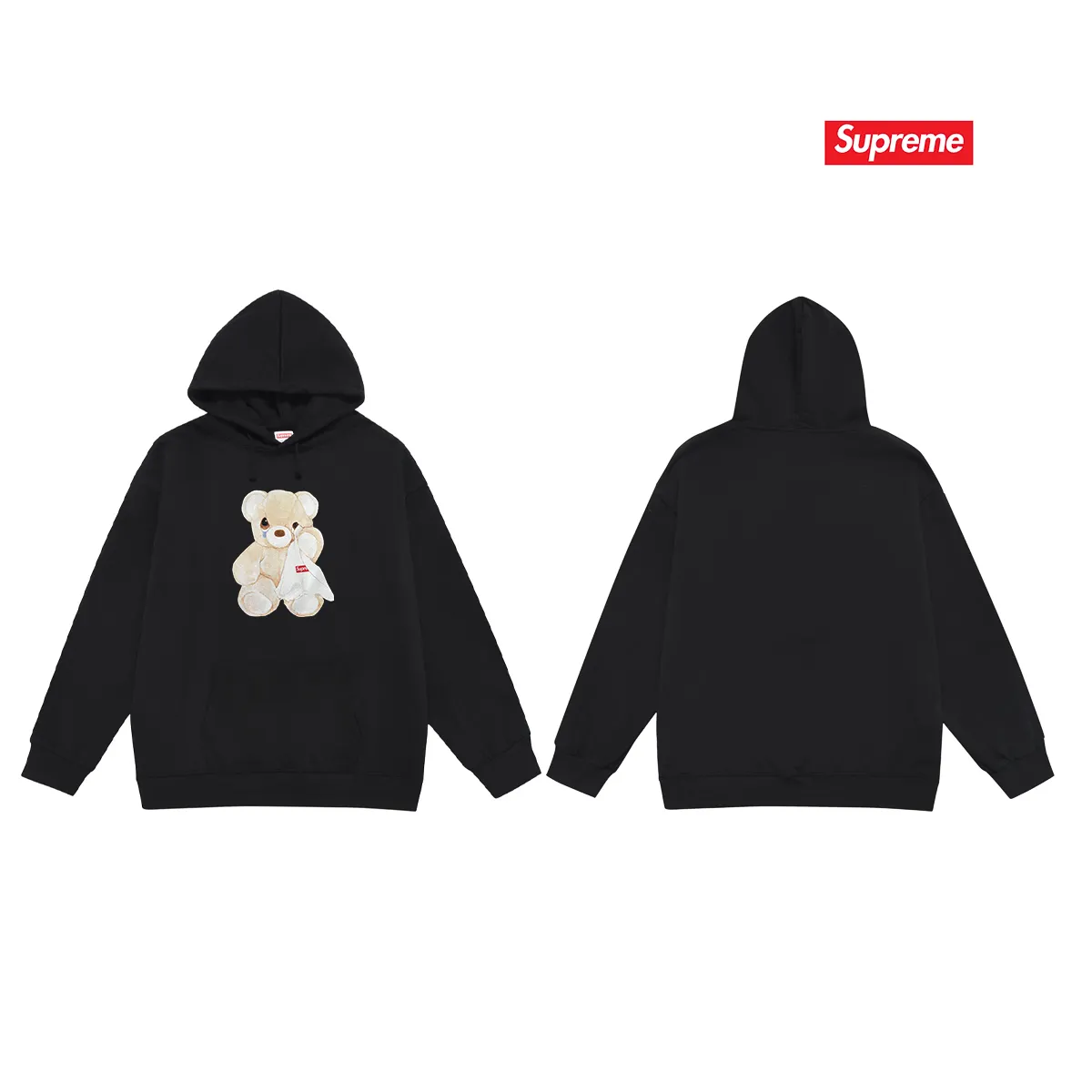 Style No. S2133 #terry P160💰 Velvet P170💰 Supreme 25SS week18Bear Tee Crying Bear Hooded Sweatshirt Made of 400g large terry 430g silver fox velvet (drop shoulder large version) fabric, soft and non-pilling, imported environmentally friendly printing glue, bright and three-dimensional pattern, quality 💥Same style for men and women, the upper body is trendy Color: black white gray Size: S M L XL XXL