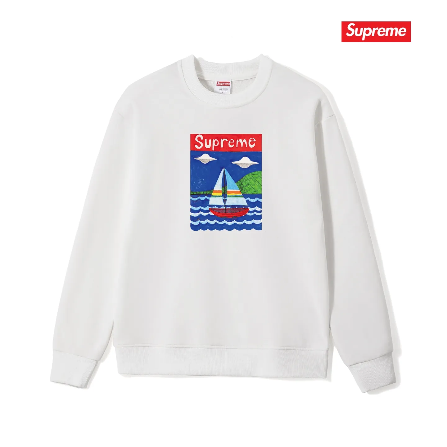 Style No. S1033 #terry p150💰 Velvet 160💰 Supreme SS20 Week 8 Sailboat Tee sailboat pattern letters round neck sweatshirt Made of 400g large terry (drop shoulder large version) fabric, soft texture and no pilling Imported environmentally friendly printing glue The pattern is bright and three-dimensional Quality 💥Same style for men and women The upper body is fashionable Color: black white gray Size: S M L XL XXL