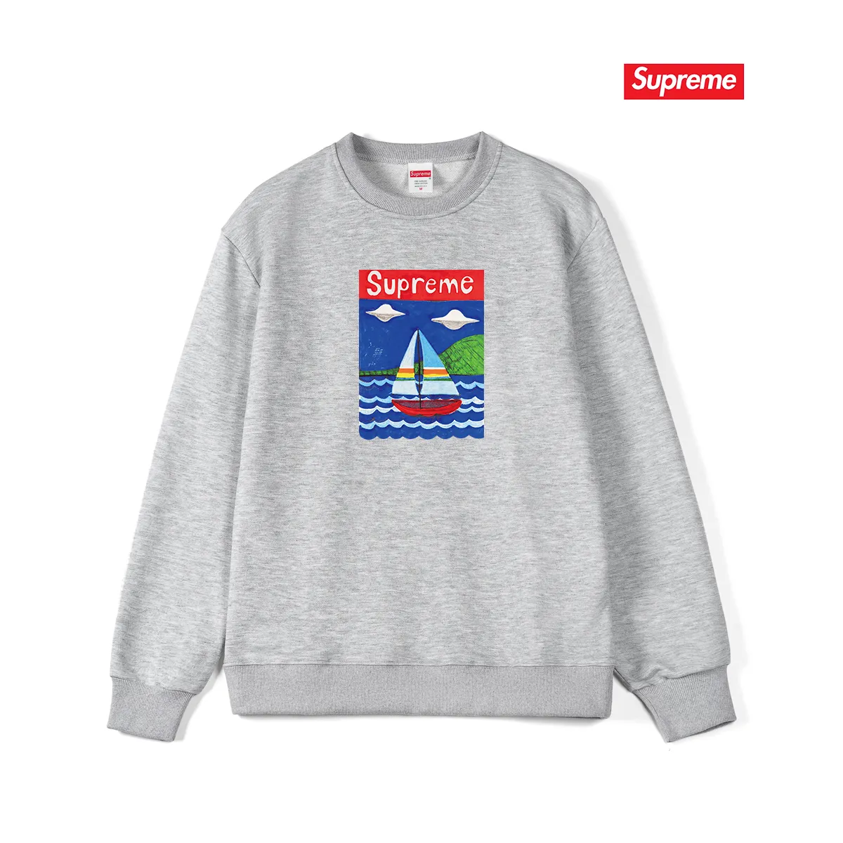 Style No. S1033 #terry p150💰 Velvet 160💰 Supreme SS20 Week 8 Sailboat Tee sailboat pattern letters round neck sweatshirt Made of 400g large terry (drop shoulder large version) fabric, soft texture and no pilling Imported environmentally friendly printing glue The pattern is bright and three-dimensional Quality 💥Same style for men and women The upper body is fashionable Color: black white gray Size: S M L XL XXL