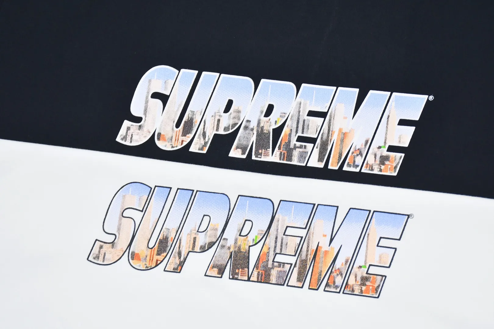 🅿️120 S127 Supreme 23FW GOTHAM Gotham City Metropolis City Letters LOGO Short-sleeved T-shirt. Refuse to look at pictures to make goods. Refuse to compare with wrong versions. Use cylindrical seamless technology (original technology, there are no stitched bones on the side of the clothes, key points of identification) The fabrics are all custom-woven and dyed, 280g weight, 100% cotton, cylindrical fabric. Cylindrical fabric is a knitted fabric woven with a cylinder loom. The needles are distributed in a cylindrical shape on the fuselage. The gray fabric is a large cylinder, which needs to be opened and shaped before it can be used further. There are no slits on the side of the clothes, so there is no washing label on the side of ordinary short-sleeves. There is only one collar label behind the neck. The printing uses thermosetting ink printing imported from Belgium (different from conventional thermal transfer printing), also known as plastic ink, or self-adhesive ink. Its ingredients are: mainly composed of polyvinyl chloride (PVC) and phthalates. PVC and phthalates, solid color The thermoset ink is composed of a mixture of agents, stabilizers, and thickeners. It is not the digital direct printing advertised on the market. The printing texture of thermoset ink cannot be achieved by digital direct printing. The collar label has a watermark anti-counterfeiting effect, a real anti-counterfeiting layer, a version with a high probability of passing the inspection, and a high probability of passing the original packaging picture. Size：S-XL