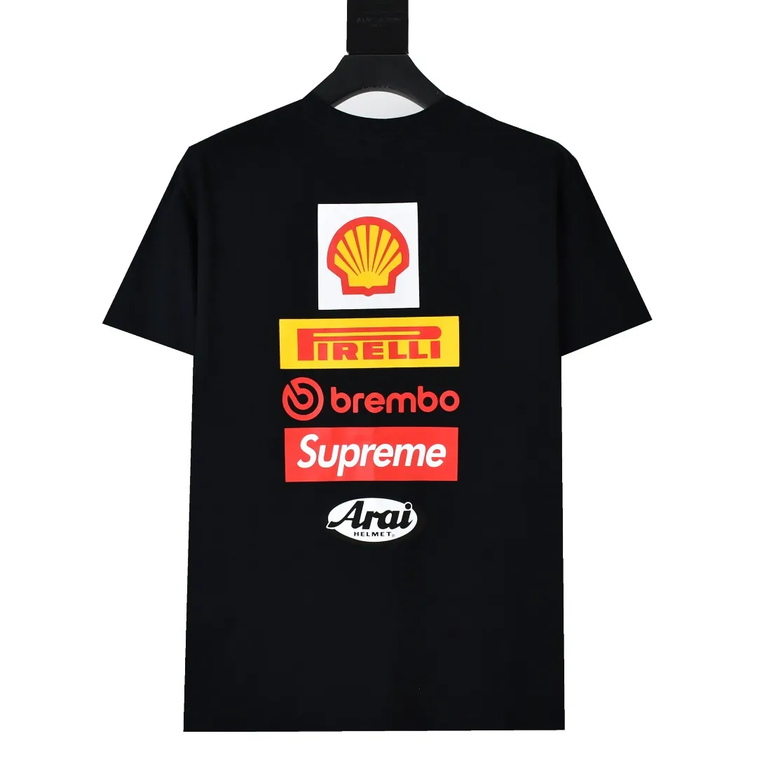 🅿️120 S167 top version Supreme 24ss DUCATI SS24 Ducati co-branded short-sleeved T-shirt. Refuse to look at pictures to make products. Refuse to compare with wrong versions. Use cylinder seamless technology (original technology. There are no stitched bones on the side of the clothes. Key points of identification) The fabrics are all custom-woven and dyed, 280g weight, 100% cotton, cylindrical fabric. Cylindrical fabric is a knitted fabric woven with a cylinder loom. The needles are distributed in a cylindrical shape on the fuselage. The gray fabric is a large cylinder, which needs to be opened and shaped before it can be used further. There are no slits on the side of the clothes, so there is no washing label on the side of ordinary short-sleeves. There is only one collar label behind the neck. The printing uses thermosetting ink printing imported from Belgium (different from conventional thermal transfer printing), also known as plastic ink, or self-adhesive ink. Its ingredients are: mainly composed of polyvinyl chloride (PVC) and phthalates. PVC and phthalates, solid color The thermoset ink is composed of a mixture of agents, stabilizers, and thickeners. It is not the digital direct printing advertised on the market. The printing texture of thermoset ink cannot be achieved by digital direct printing. The collar label has a watermark anti-counterfeiting effect, a real anti-counterfeiting layer, a version with a high probability of passing the inspection, and a high probability of passing the original packaging picture. Size：S-XL