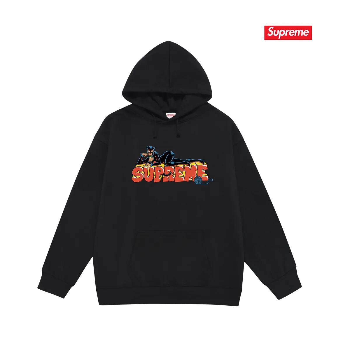 Style number S2101 #terry P160💰 Velvet P170💰 Supreme FW22 Week1Catwoman Tee letter pattern printed hooded sweatshirt Made of 400g large terry 430g silver fox velvet (off-shoulder large version) fabric, soft and non-pilling texture, imported environmentally friendly printing glue, bright and three-dimensional pattern, quality 💥Same style for men and women, the upper body is trendy Color: black white gray Size: S M L XL XXL