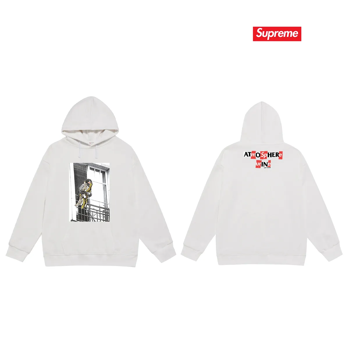 Style No. S2107 #terry P160💰 Velvet P170💰 Supreme Week 14 xANTIHERO Balcony Tee co-branded Michael Jackson balcony character print hooded sweatshirt Made of 400g large terry 430g silver fox velvet (drop shoulder large version) fabric, soft texture and no pilling, imported environmentally friendly printing glue, bright and three-dimensional pattern, quality 💥Same style for men and women, the upper body is trendy Color: Black White Gray Size: S M L XL XXL