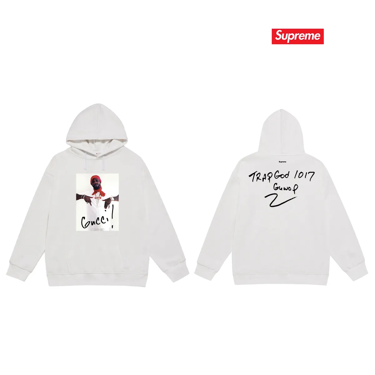 Style No. S2199 #terry P160💰 Velvet P170💰 SUP FW16 Kuci Mane Tee White character hooded sweatshirt Made of 400g large terry 430g silver fox velvet (off-shoulder large version) fabric, soft texture and no pilling Imported environmentally friendly printing glue The pattern is bright and three-dimensional Quality 💥Same style for men and women The upper body is trendy Color: black white gray Size: S M L XL XXL