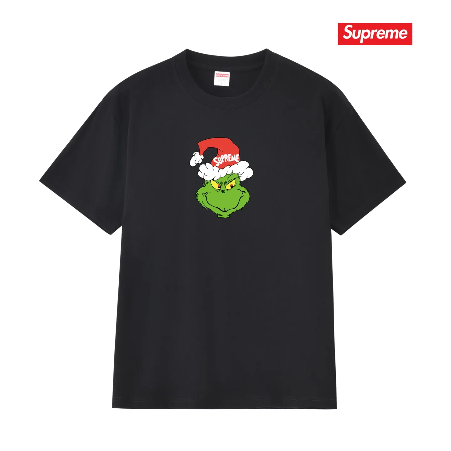 S179 P110💰 Sup FW24 GRINCH TEE Grinch pattern printed cotton short-sleeved loose T-shirt is popular in large sizes. Loose fit. Made of 260 grams of combed cotton double yarn. All three standards are complete from fabrics to accessories. ZP. Imported Matsui company slurry printing will never crack. The whole piece is made of three-needle five-thread technology. The neckline-shoulder seam-sleeve seam is double-lined, which looks more three-dimensional and textured. The same process as the original version, classic version Feel free to compare zp. The whole piece adopts three-needle five-thread craftsmanship (neckline-shoulder seam-sleeve seam double thread, which looks more three-dimensional and textured). It has the same craftsmanship as the original original, classic version. Color: black, white, light gray, pink, navy. Size: S M L XL XXL