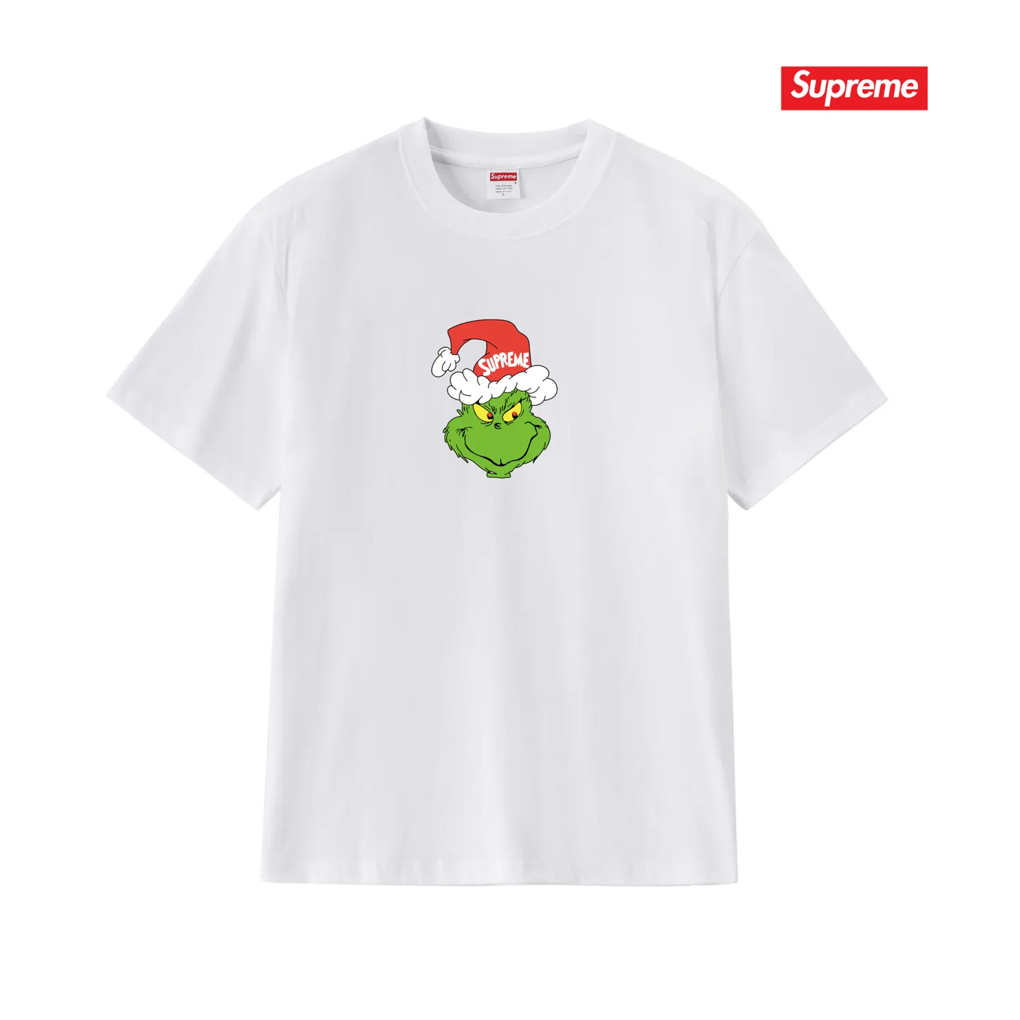 S179 P110💰 Sup FW24 GRINCH TEE Grinch pattern printed cotton short-sleeved loose T-shirt is popular in large sizes. Loose fit. Made of 260 grams of combed cotton double yarn. All three standards are complete from fabrics to accessories. ZP. Imported Matsui company slurry printing will never crack. The whole piece is made of three-needle five-thread technology. The neckline-shoulder seam-sleeve seam is double-lined, which looks more three-dimensional and textured. The same process as the original version, classic version Feel free to compare zp. The whole piece adopts three-needle five-thread craftsmanship (neckline-shoulder seam-sleeve seam double thread, which looks more three-dimensional and textured). It has the same craftsmanship as the original original, classic version. Color: black, white, light gray, pink, navy. Size: S M L XL XXL
