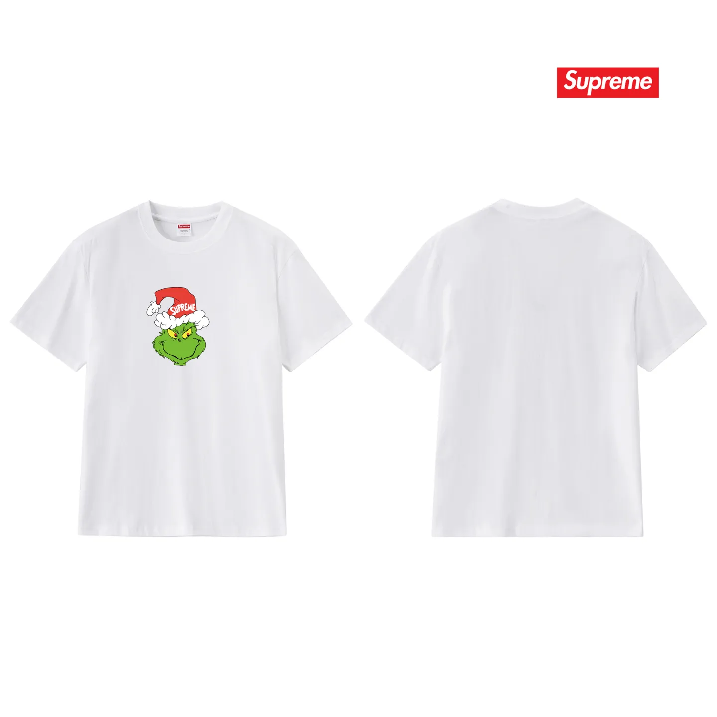 S179 P110💰 Sup FW24 GRINCH TEE Grinch pattern printed cotton short-sleeved loose T-shirt is popular in large sizes. Loose fit. Made of 260 grams of combed cotton double yarn. All three standards are complete from fabrics to accessories. ZP. Imported Matsui company slurry printing will never crack. The whole piece is made of three-needle five-thread technology. The neckline-shoulder seam-sleeve seam is double-lined, which looks more three-dimensional and textured. The same process as the original version, classic version Feel free to compare zp. The whole piece adopts three-needle five-thread craftsmanship (neckline-shoulder seam-sleeve seam double thread, which looks more three-dimensional and textured). It has the same craftsmanship as the original original, classic version. Color: black, white, light gray, pink, navy. Size: S M L XL XXL