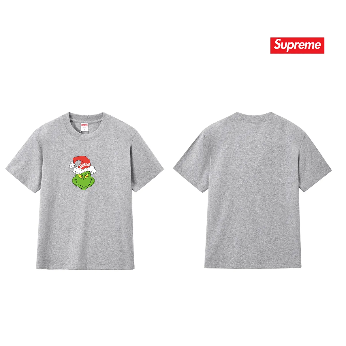 S179 P110💰 Sup FW24 GRINCH TEE Grinch pattern printed cotton short-sleeved loose T-shirt is popular in large sizes. Loose fit. Made of 260 grams of combed cotton double yarn. All three standards are complete from fabrics to accessories. ZP. Imported Matsui company slurry printing will never crack. The whole piece is made of three-needle five-thread technology. The neckline-shoulder seam-sleeve seam is double-lined, which looks more three-dimensional and textured. The same process as the original version, classic version Feel free to compare zp. The whole piece adopts three-needle five-thread craftsmanship (neckline-shoulder seam-sleeve seam double thread, which looks more three-dimensional and textured). It has the same craftsmanship as the original original, classic version. Color: black, white, light gray, pink, navy. Size: S M L XL XXL