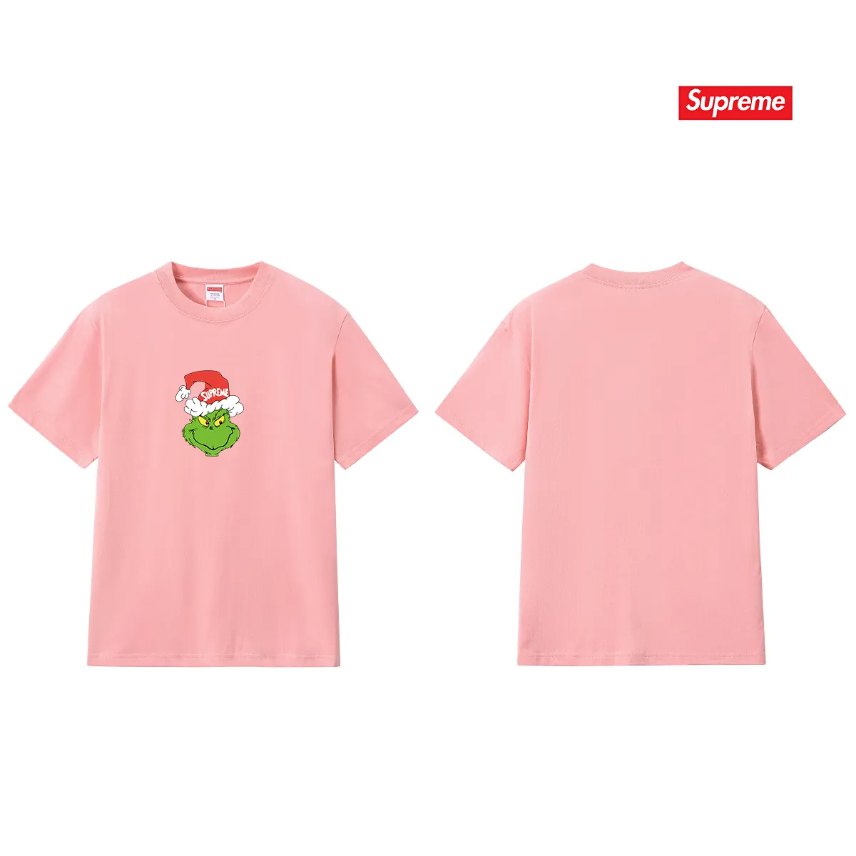 S179 P110💰 Sup FW24 GRINCH TEE Grinch pattern printed cotton short-sleeved loose T-shirt is popular in large sizes. Loose fit. Made of 260 grams of combed cotton double yarn. All three standards are complete from fabrics to accessories. ZP. Imported Matsui company slurry printing will never crack. The whole piece is made of three-needle five-thread technology. The neckline-shoulder seam-sleeve seam is double-lined, which looks more three-dimensional and textured. The same process as the original version, classic version Feel free to compare zp. The whole piece adopts three-needle five-thread craftsmanship (neckline-shoulder seam-sleeve seam double thread, which looks more three-dimensional and textured). It has the same craftsmanship as the original original, classic version. Color: black, white, light gray, pink, navy. Size: S M L XL XXL
