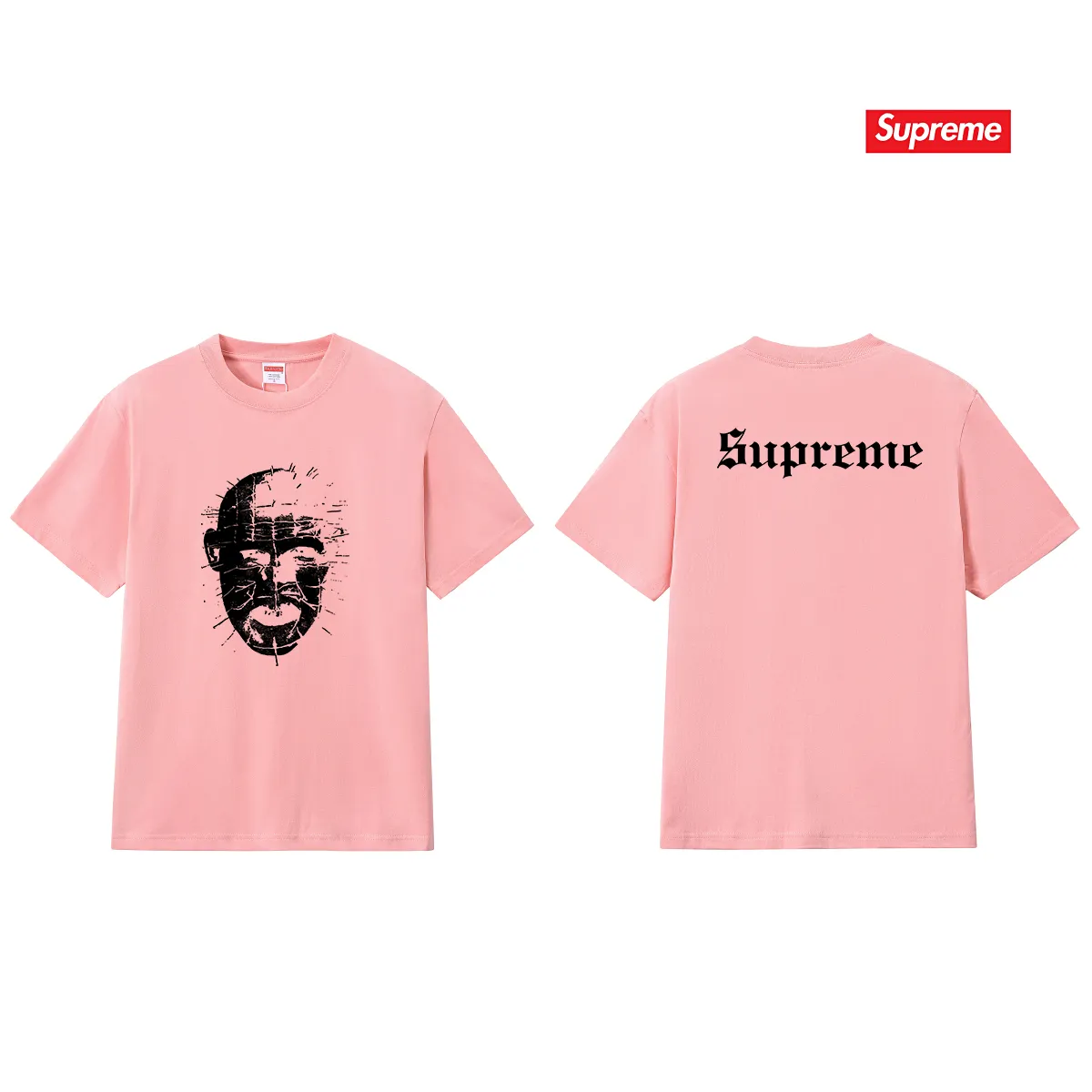 S214 P110💰 sup street style fierce ghost chasing soul trendy short sleeve black and white couple short sleeve loose version. Made of 260 grams of combed cotton double yarn. From fabrics to accessories, all three standards are complete and ZP. Imported Matsui company slurry printing will never crack. The whole piece adopts three-needle five-thread technology. The neckline-shoulder seam-sleeve seam is double-lined, which looks more three-dimensional and textured.) The same process as the original version, classic version Feel free to compare zp. The whole piece adopts three-needle five-thread craftsmanship (neckline-shoulder seam-sleeve seam double thread, which looks more three-dimensional and textured). It has the same craftsmanship as the original original, classic version. Color: black, white, light gray, pink, navy. Size: S M L XL XXL