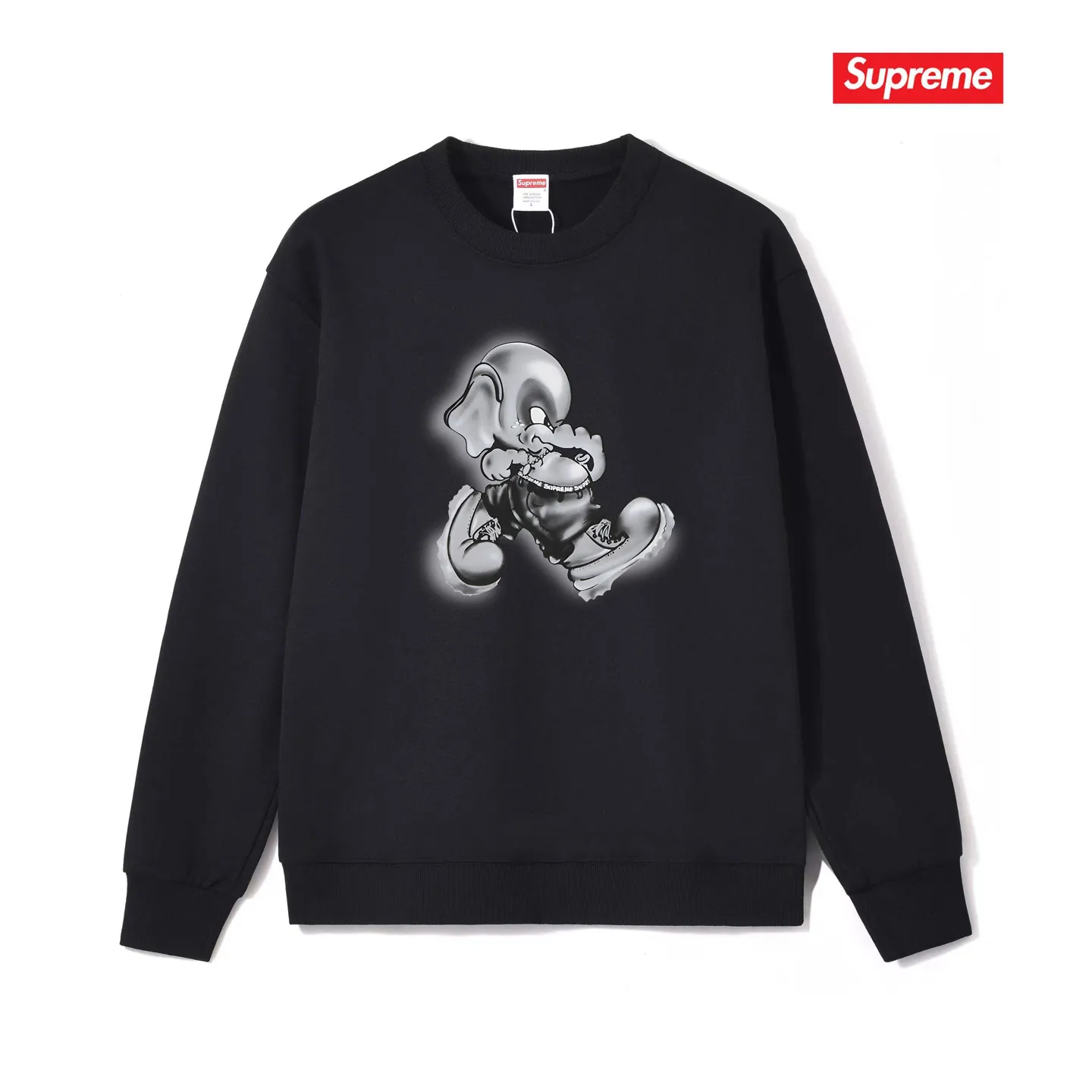 Style No. S1109 #terry p150💰 Velvet 160💰 Supreme FW22 Week1ElephantTee printed round neck sweatshirt Made of 400g large terry (drop shoulder large version) fabric, soft texture and no pilling Imported environmentally friendly printing glue The pattern is bright and three-dimensional Quality 💥Same style for men and women The upper body is trendy Color: black white gray Size: S M L XL XXL