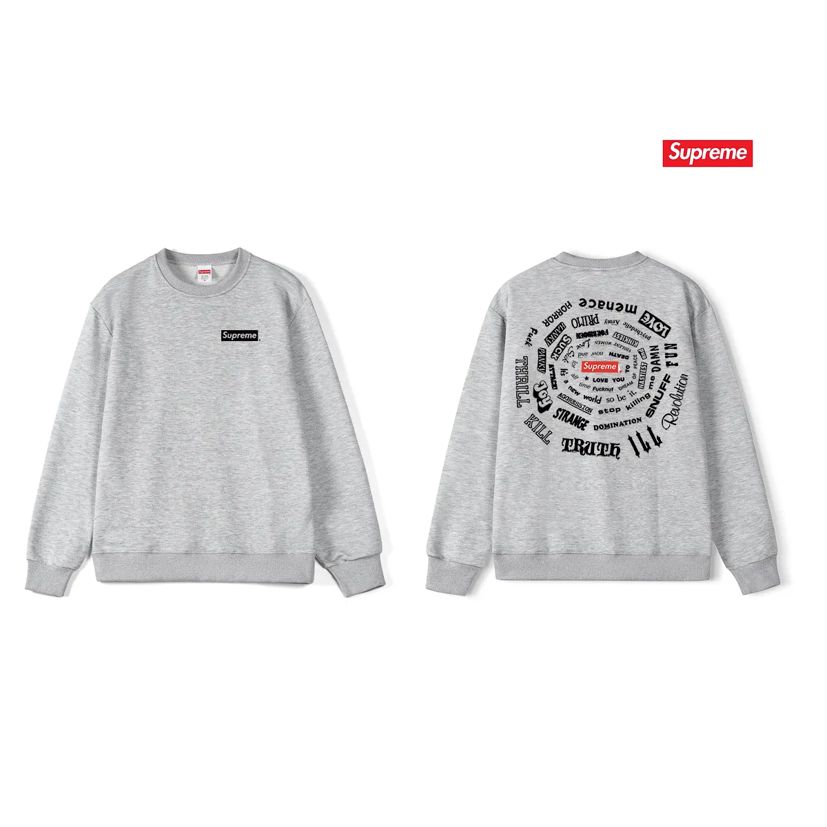 Style No. S1059 #terry p150💰 Velvet 160💰 Supreme SS21 Spiral Tee Spiral Letter Unisex Round Neck Sweatshirt Made of 400g large terry (drop shoulder large version) fabric, soft texture and no pilling Imported environmentally friendly printing glue The pattern is bright and three-dimensional Quality 💥 Unisex The upper body is trendy Color: Black White Gray Size: S M L XL XXL