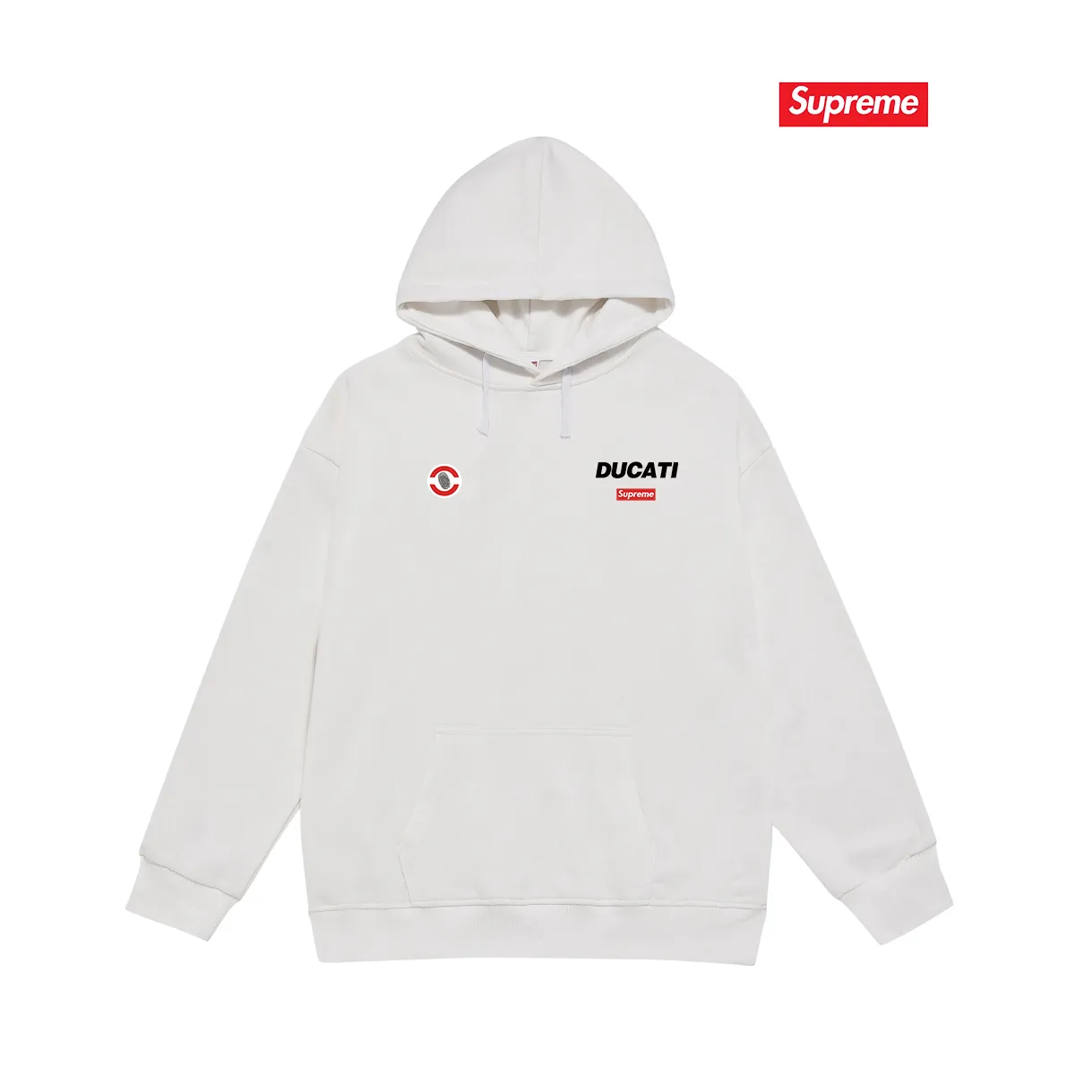 Style number S2082 #terry P160💰 Velvet P170💰 Supreme x DUCATI joint model SS24 WEEK16 LOGO TEE Logo printing on the back Hooded sweatshirt Made of 400g large terry 430g silver fox velvet (off-shoulder large version) fabric Soft texture without pilling Imported environmentally friendly printing glue Bright three-dimensional pattern Quality 💥Same style for men and women The upper body is fashionable Color: black white gray Size: S M L XL XXL