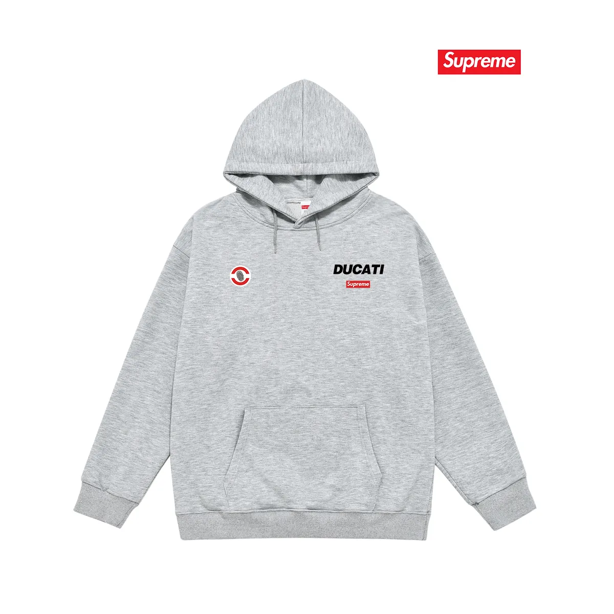 Style number S2082 #terry P160💰 Velvet P170💰 Supreme x DUCATI joint model SS24 WEEK16 LOGO TEE Logo printing on the back Hooded sweatshirt Made of 400g large terry 430g silver fox velvet (off-shoulder large version) fabric Soft texture without pilling Imported environmentally friendly printing glue Bright three-dimensional pattern Quality 💥Same style for men and women The upper body is fashionable Color: black white gray Size: S M L XL XXL