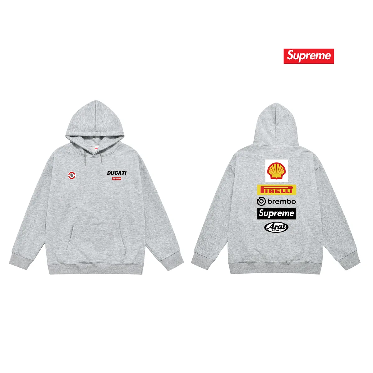 Style number S2082 #terry P160💰 Velvet P170💰 Supreme x DUCATI joint model SS24 WEEK16 LOGO TEE Logo printing on the back Hooded sweatshirt Made of 400g large terry 430g silver fox velvet (off-shoulder large version) fabric Soft texture without pilling Imported environmentally friendly printing glue Bright three-dimensional pattern Quality 💥Same style for men and women The upper body is fashionable Color: black white gray Size: S M L XL XXL