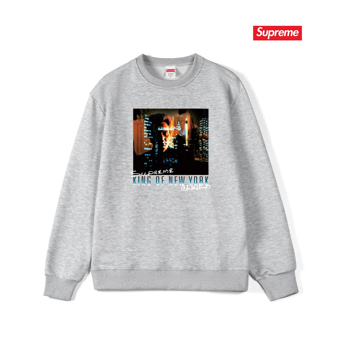 Style No. S1113 #terry p150💰 Velvet 160💰 Supreme SS19 Christopher Walken King Of NewYorkTee Navy New York King of New York printed round neck sweatshirt Made of 400 grams of large terry (drop shoulder large version) fabric, soft texture and no pilling Imported environmentally friendly printing glue The pattern is bright and three-dimensional Quality 💥Same style for men and women The upper body is trendy Color: black white gray Size: S M L XL XXL