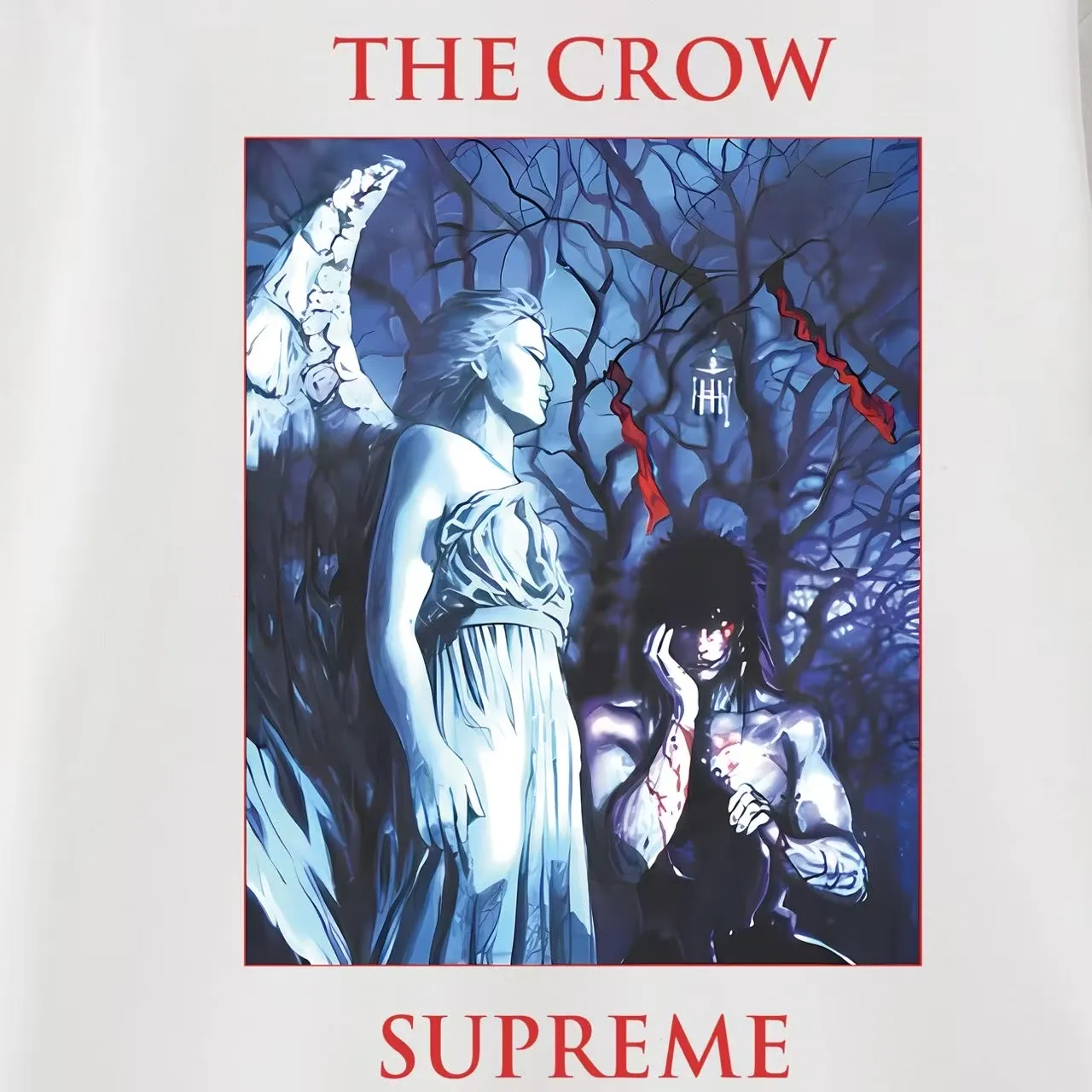 Style No. S2105 #terry P160💰 Velvet P170💰 Supreme Week4 xThe Crow joint Tee crow angel devil pattern printed hooded sweatshirt Made of 400g large terry 430g silver fox velvet (drop shoulder large version) fabric, soft texture and no pilling Imported environmentally friendly printing glue The pattern is bright and three-dimensional Quality 💥Same style for men and women The upper body is trendy Color: black white gray Size: S M L XL XXL