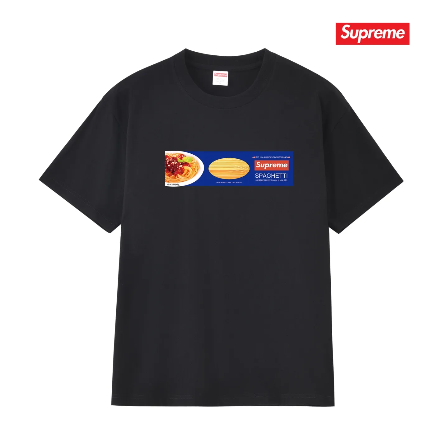 S248 P110💰 Supreme Week 1 Spaghetti Tee Spaghetti pattern printed loose round neck short-sleeved American trendy T-shirt. Loose fit. Made of 260g combed cotton double yarn. All three standards are complete from fabric to accessories. ZP. Imported Matsui company's slurry printing will never crack. The whole piece adopts three-needle five-thread technology. The neckline-shoulder seam-sleeve seam is double-lined, which looks more three-dimensional and textured.) The same process as the original version, classic version Feel free to compare zp. The whole piece adopts three-needle five-thread craftsmanship (neckline-shoulder seam-sleeve seam double thread, which looks more three-dimensional and textured). It has the same craftsmanship as the original original, classic version. Color: black, white, light gray, pink, navy. Size: S M L XL XXL