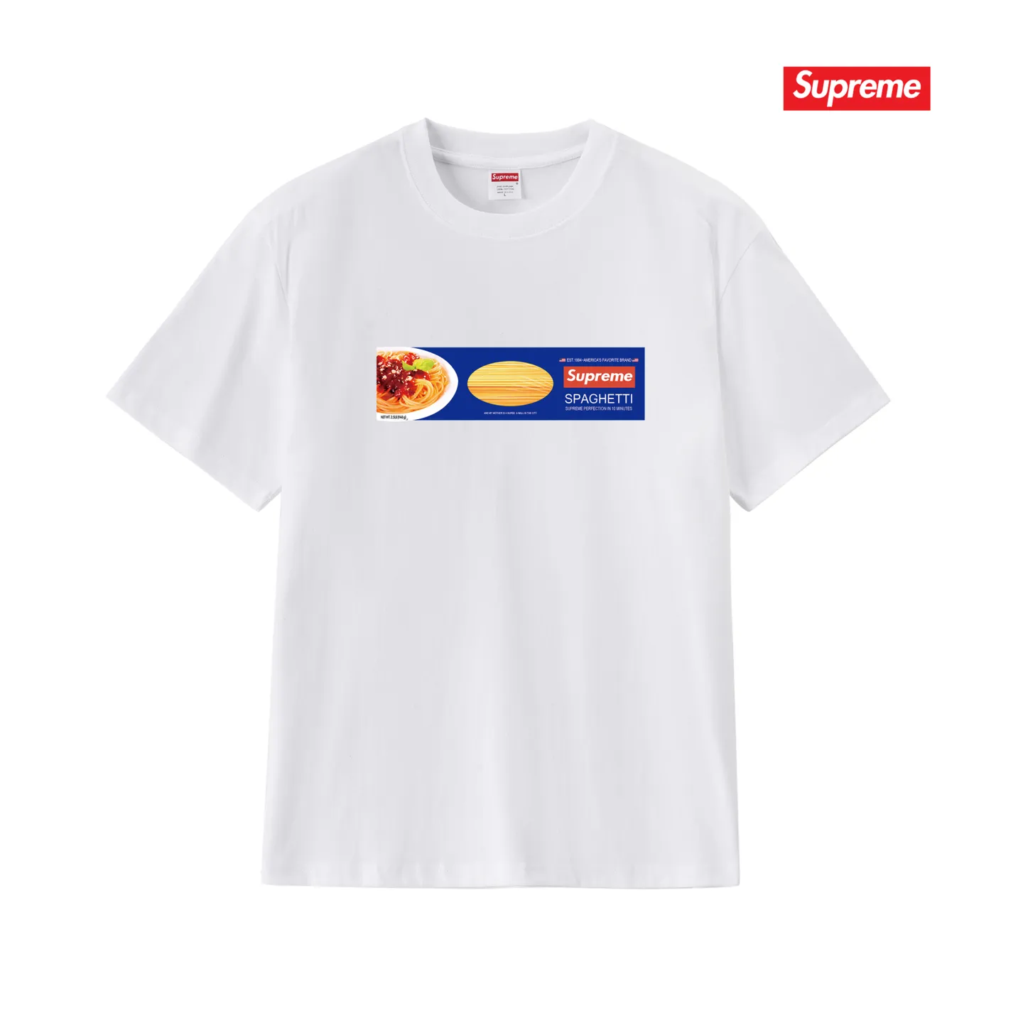 S248 P110💰 Supreme Week 1 Spaghetti Tee Spaghetti pattern printed loose round neck short-sleeved American trendy T-shirt. Loose fit. Made of 260g combed cotton double yarn. All three standards are complete from fabric to accessories. ZP. Imported Matsui company's slurry printing will never crack. The whole piece adopts three-needle five-thread technology. The neckline-shoulder seam-sleeve seam is double-lined, which looks more three-dimensional and textured.) The same process as the original version, classic version Feel free to compare zp. The whole piece adopts three-needle five-thread craftsmanship (neckline-shoulder seam-sleeve seam double thread, which looks more three-dimensional and textured). It has the same craftsmanship as the original original, classic version. Color: black, white, light gray, pink, navy. Size: S M L XL XXL