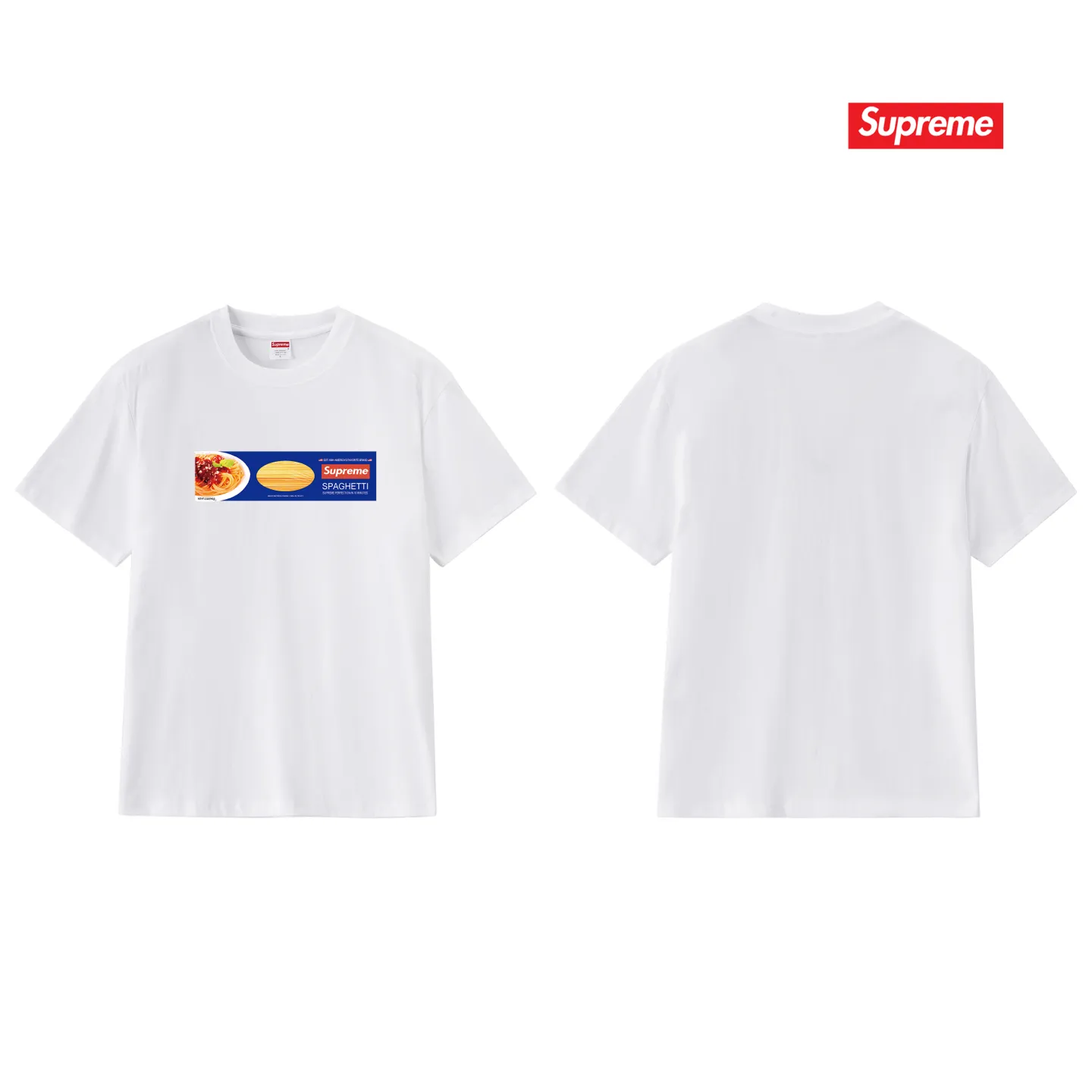 S248 P110💰 Supreme Week 1 Spaghetti Tee Spaghetti pattern printed loose round neck short-sleeved American trendy T-shirt. Loose fit. Made of 260g combed cotton double yarn. All three standards are complete from fabric to accessories. ZP. Imported Matsui company's slurry printing will never crack. The whole piece adopts three-needle five-thread technology. The neckline-shoulder seam-sleeve seam is double-lined, which looks more three-dimensional and textured.) The same process as the original version, classic version Feel free to compare zp. The whole piece adopts three-needle five-thread craftsmanship (neckline-shoulder seam-sleeve seam double thread, which looks more three-dimensional and textured). It has the same craftsmanship as the original original, classic version. Color: black, white, light gray, pink, navy. Size: S M L XL XXL