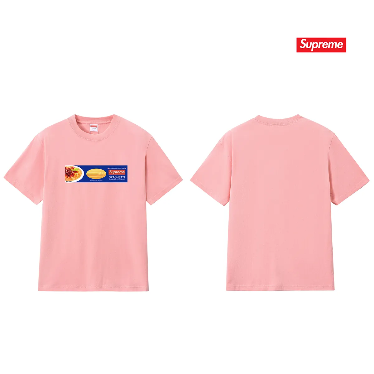 S248 P110💰 Supreme Week 1 Spaghetti Tee Spaghetti pattern printed loose round neck short-sleeved American trendy T-shirt. Loose fit. Made of 260g combed cotton double yarn. All three standards are complete from fabric to accessories. ZP. Imported Matsui company's slurry printing will never crack. The whole piece adopts three-needle five-thread technology. The neckline-shoulder seam-sleeve seam is double-lined, which looks more three-dimensional and textured.) The same process as the original version, classic version Feel free to compare zp. The whole piece adopts three-needle five-thread craftsmanship (neckline-shoulder seam-sleeve seam double thread, which looks more three-dimensional and textured). It has the same craftsmanship as the original original, classic version. Color: black, white, light gray, pink, navy. Size: S M L XL XXL