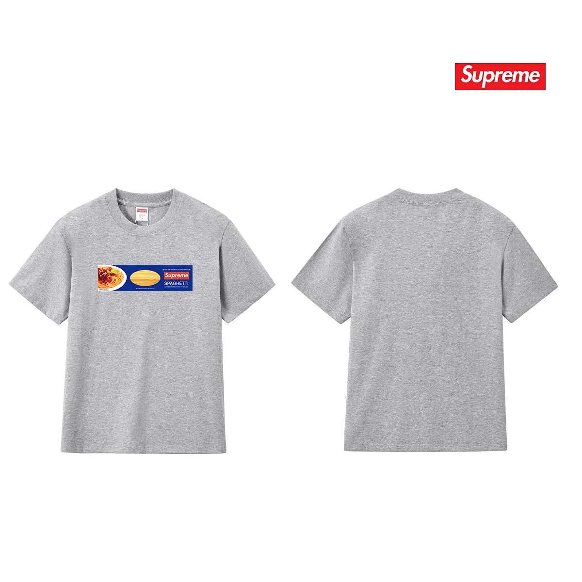 S248 P110💰 Supreme Week 1 Spaghetti Tee Spaghetti pattern printed loose round neck short-sleeved American trendy T-shirt. Loose fit. Made of 260g combed cotton double yarn. All three standards are complete from fabric to accessories. ZP. Imported Matsui company's slurry printing will never crack. The whole piece adopts three-needle five-thread technology. The neckline-shoulder seam-sleeve seam is double-lined, which looks more three-dimensional and textured.) The same process as the original version, classic version Feel free to compare zp. The whole piece adopts three-needle five-thread craftsmanship (neckline-shoulder seam-sleeve seam double thread, which looks more three-dimensional and textured). It has the same craftsmanship as the original original, classic version. Color: black, white, light gray, pink, navy. Size: S M L XL XXL
