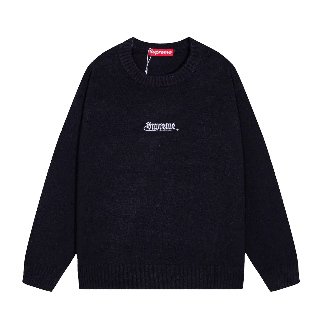 P300 Supreme new embroidered letter logo round neck wool knitted sweater Color: White Black Blue Pink Size: S M L XL XXL