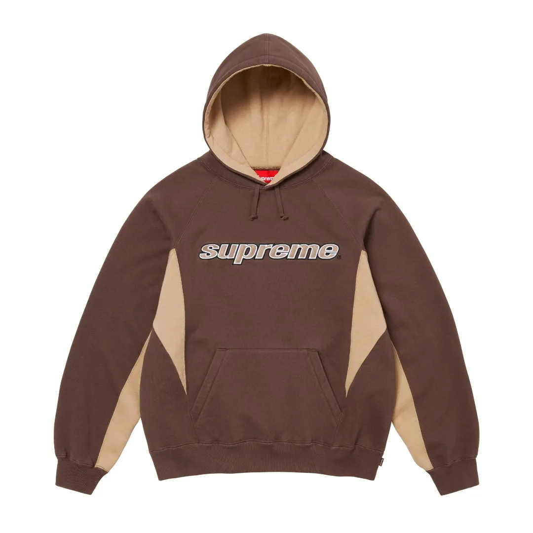 S596💰p400 top version Supreme 24fw DIYISION HOODED spliced embroidered logo sweatshirt 1. Fabric: ZP testing, custom weaving and dyeing, pure cotton 460G plus velvet main fabric, horizontal cutting, side stitching 520G 2X2 thread 2. Embroidery: Embroidery equipment, using Behringer BEKS-Y924 machine 3. Sewing process: Twelve places on the whole garment are made of four-needle and six-thread boneless splicing technology, processed by experienced foreign trade factories (ordinary factories cannot do it) 4. Hem and cuffs: all use 520G inelastic threads (low-end products use elastic threads to cause the hem and cuffs to appear wavy) 5. Customized ZP main label/wash mark/tag/packaging bag (equipped with an extra-large thickened handbag) Size: S~XL