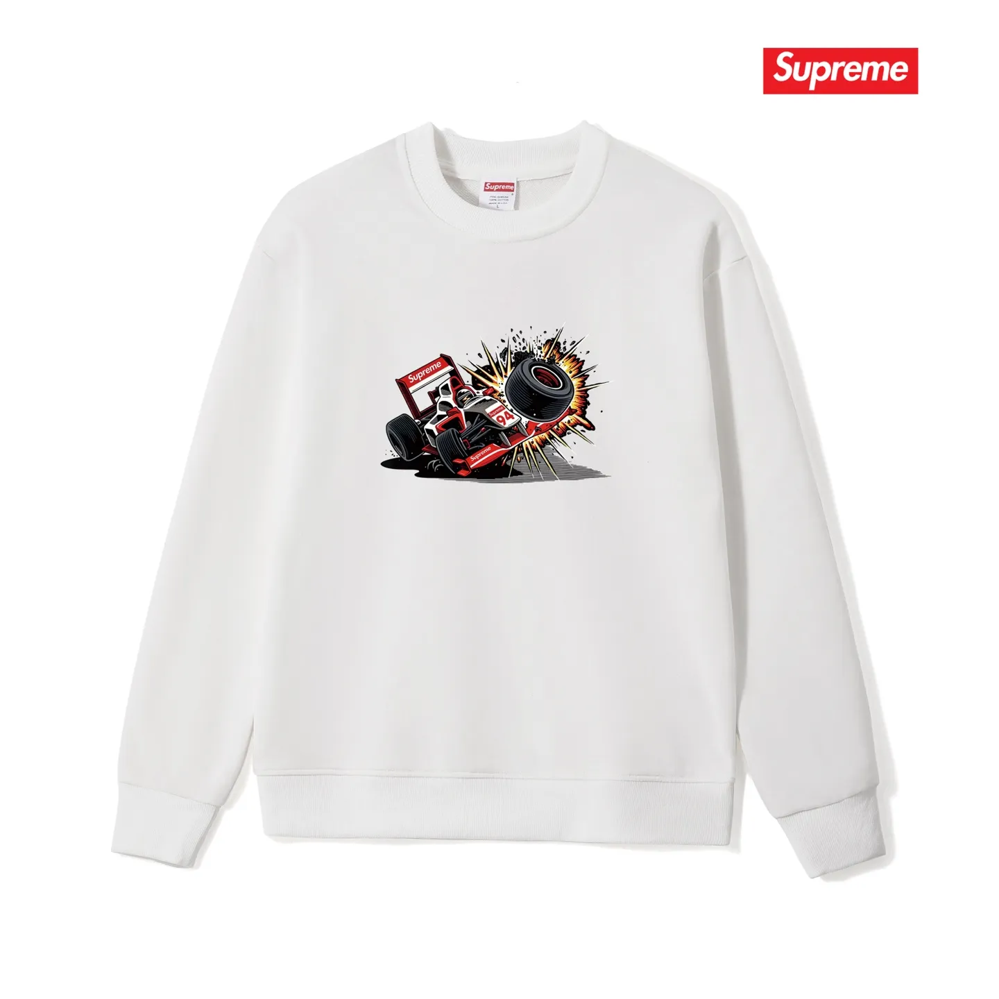 Style No. S1012 #terryp150💰Fleece 160💰Supreme Week 7 Crash Tee Formula racing pattern printed round neck sweatshirt Made of 400 grams of large terry (drop shoulder large version) fabric, soft texture and no pilling Imported environmentally friendly printing glue The pattern is bright and three-dimensional Quality💥Same style for men and women The upper body is trendy Color: black white gray Size: S M L XL XXL