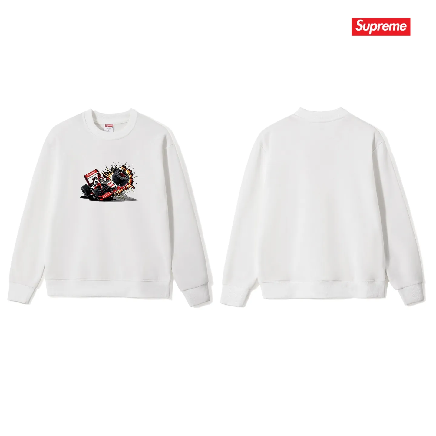 Style No. S1012 #terryp150💰Fleece 160💰Supreme Week 7 Crash Tee Formula racing pattern printed round neck sweatshirt Made of 400 grams of large terry (drop shoulder large version) fabric, soft texture and no pilling Imported environmentally friendly printing glue The pattern is bright and three-dimensional Quality💥Same style for men and women The upper body is trendy Color: black white gray Size: S M L XL XXL