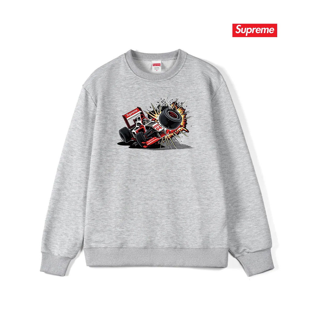 Style No. S1012 #terryp150💰Fleece 160💰Supreme Week 7 Crash Tee Formula racing pattern printed round neck sweatshirt Made of 400 grams of large terry (drop shoulder large version) fabric, soft texture and no pilling Imported environmentally friendly printing glue The pattern is bright and three-dimensional Quality💥Same style for men and women The upper body is trendy Color: black white gray Size: S M L XL XXL