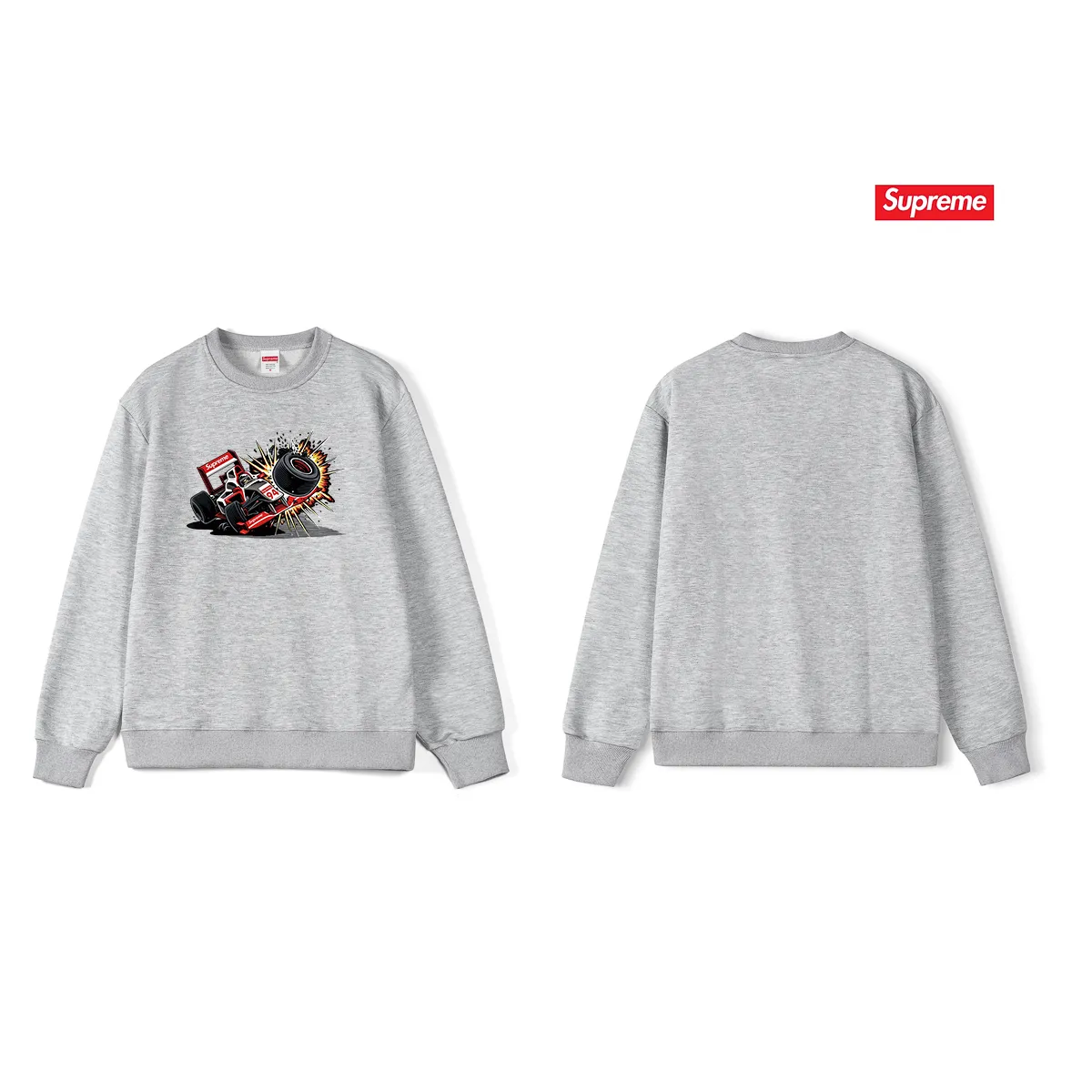 Style No. S1012 #terryp150💰Fleece 160💰Supreme Week 7 Crash Tee Formula racing pattern printed round neck sweatshirt Made of 400 grams of large terry (drop shoulder large version) fabric, soft texture and no pilling Imported environmentally friendly printing glue The pattern is bright and three-dimensional Quality💥Same style for men and women The upper body is trendy Color: black white gray Size: S M L XL XXL