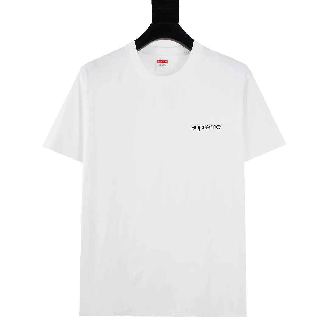 🅿️120 S129 Supreme 23FW NYC store information short-sleeved T-shirt. Refuse to look at pictures to make goods. Refuse to compare with wrong versions. Use cylindrical seamless technology (original technology, there are no stitched bones on the side of the clothes, key points of identification) The fabrics are all custom-woven and dyed, 280g weight, 100% cotton, cylindrical fabric. Cylindrical fabric is a knitted fabric woven with a cylinder loom. The needles are distributed in a cylindrical shape on the fuselage. The gray fabric is a large cylinder, which needs to be opened and shaped before it can be used further. There are no slits on the side of the clothes, so there is no washing label on the side of ordinary short-sleeves. There is only one collar label behind the neck. The printing uses thermosetting ink printing imported from Belgium (different from conventional thermal transfer printing), also known as plastic ink, or self-adhesive ink. Its ingredients are: mainly composed of polyvinyl chloride (PVC) and phthalates. PVC and phthalates, solid color The thermoset ink is composed of a mixture of agents, stabilizers, and thickeners. It is not the digital direct printing advertised on the market. The printing texture of thermoset ink cannot be achieved by digital direct printing. The collar label has a watermark anti-counterfeiting effect, a real anti-counterfeiting layer, a version with a high probability of passing the inspection, and a high probability of passing the original packaging picture. Size：S-XL