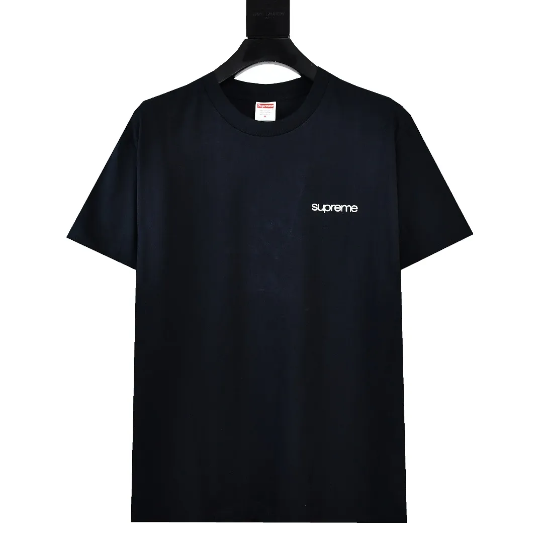 🅿️120 S129 Supreme 23FW NYC store information short-sleeved T-shirt. Refuse to look at pictures to make goods. Refuse to compare with wrong versions. Use cylindrical seamless technology (original technology, there are no stitched bones on the side of the clothes, key points of identification) The fabrics are all custom-woven and dyed, 280g weight, 100% cotton, cylindrical fabric. Cylindrical fabric is a knitted fabric woven with a cylinder loom. The needles are distributed in a cylindrical shape on the fuselage. The gray fabric is a large cylinder, which needs to be opened and shaped before it can be used further. There are no slits on the side of the clothes, so there is no washing label on the side of ordinary short-sleeves. There is only one collar label behind the neck. The printing uses thermosetting ink printing imported from Belgium (different from conventional thermal transfer printing), also known as plastic ink, or self-adhesive ink. Its ingredients are: mainly composed of polyvinyl chloride (PVC) and phthalates. PVC and phthalates, solid color The thermoset ink is composed of a mixture of agents, stabilizers, and thickeners. It is not the digital direct printing advertised on the market. The printing texture of thermoset ink cannot be achieved by digital direct printing. The collar label has a watermark anti-counterfeiting effect, a real anti-counterfeiting layer, a version with a high probability of passing the inspection, and a high probability of passing the original packaging picture. Size：S-XL
