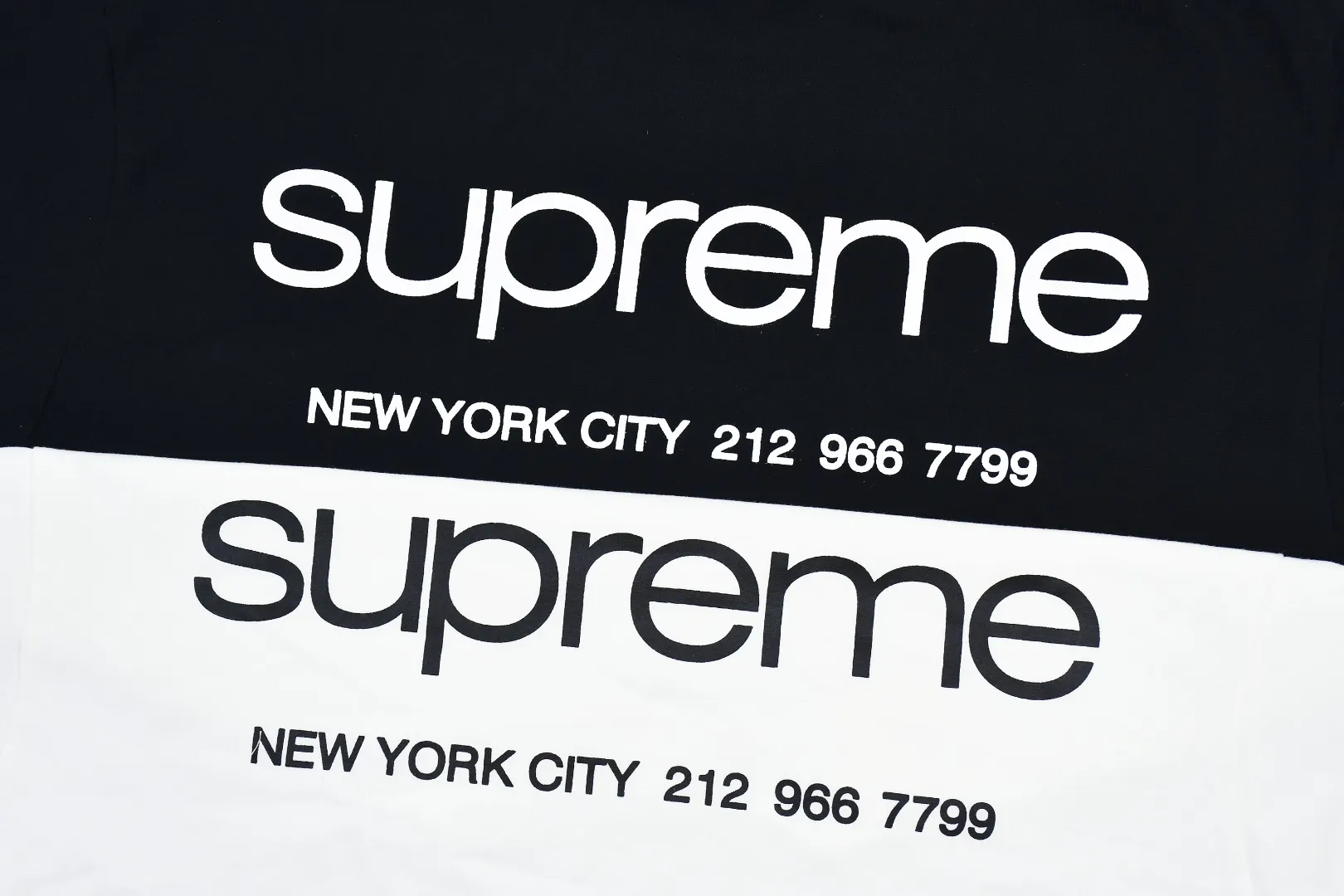🅿️120 S129 Supreme 23FW NYC store information short-sleeved T-shirt. Refuse to look at pictures to make goods. Refuse to compare with wrong versions. Use cylindrical seamless technology (original technology, there are no stitched bones on the side of the clothes, key points of identification) The fabrics are all custom-woven and dyed, 280g weight, 100% cotton, cylindrical fabric. Cylindrical fabric is a knitted fabric woven with a cylinder loom. The needles are distributed in a cylindrical shape on the fuselage. The gray fabric is a large cylinder, which needs to be opened and shaped before it can be used further. There are no slits on the side of the clothes, so there is no washing label on the side of ordinary short-sleeves. There is only one collar label behind the neck. The printing uses thermosetting ink printing imported from Belgium (different from conventional thermal transfer printing), also known as plastic ink, or self-adhesive ink. Its ingredients are: mainly composed of polyvinyl chloride (PVC) and phthalates. PVC and phthalates, solid color The thermoset ink is composed of a mixture of agents, stabilizers, and thickeners. It is not the digital direct printing advertised on the market. The printing texture of thermoset ink cannot be achieved by digital direct printing. The collar label has a watermark anti-counterfeiting effect, a real anti-counterfeiting layer, a version with a high probability of passing the inspection, and a high probability of passing the original packaging picture. Size：S-XL