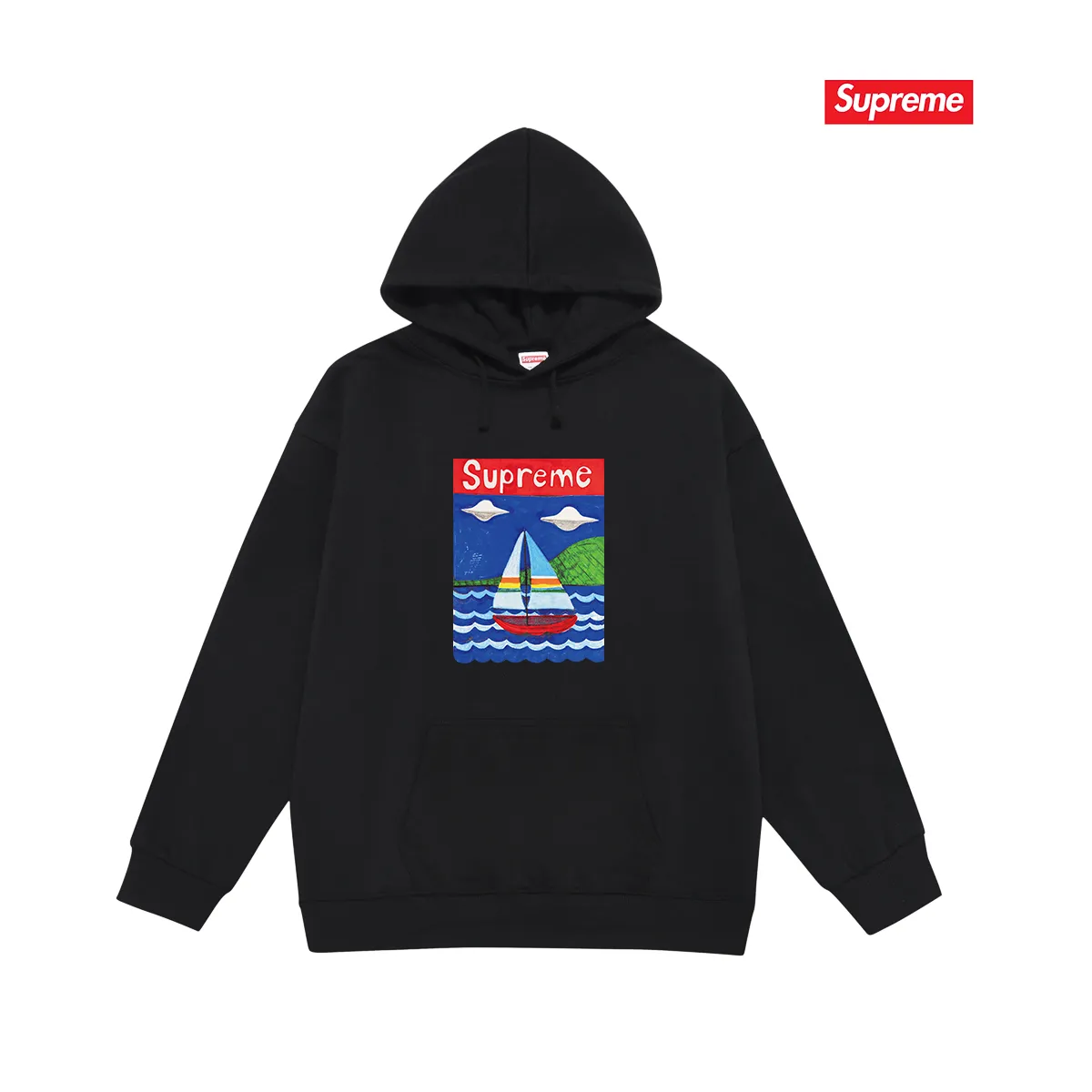 Style number S2033 #terry P160💰 Velvet P170💰 Supreme SS20 Week 8 Sailboat Tee sailboat pattern letter hooded sweatshirt Made of 400g large terry 430g silver fox velvet (drop shoulder large version) fabric, soft texture and no pilling Imported environmentally friendly printing glue The pattern is bright and three-dimensional Quality 💥Same style for men and women The upper body is trendy Color: black white gray Size: S M L XL XXL