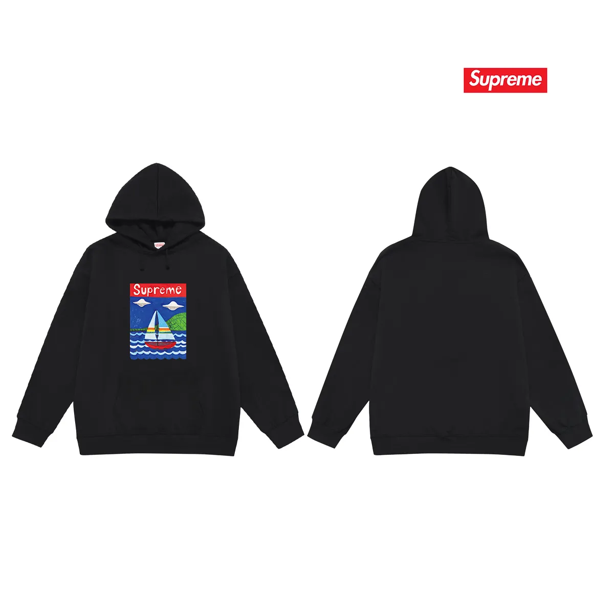 Style number S2033 #terry P160💰 Velvet P170💰 Supreme SS20 Week 8 Sailboat Tee sailboat pattern letter hooded sweatshirt Made of 400g large terry 430g silver fox velvet (drop shoulder large version) fabric, soft texture and no pilling Imported environmentally friendly printing glue The pattern is bright and three-dimensional Quality 💥Same style for men and women The upper body is trendy Color: black white gray Size: S M L XL XXL