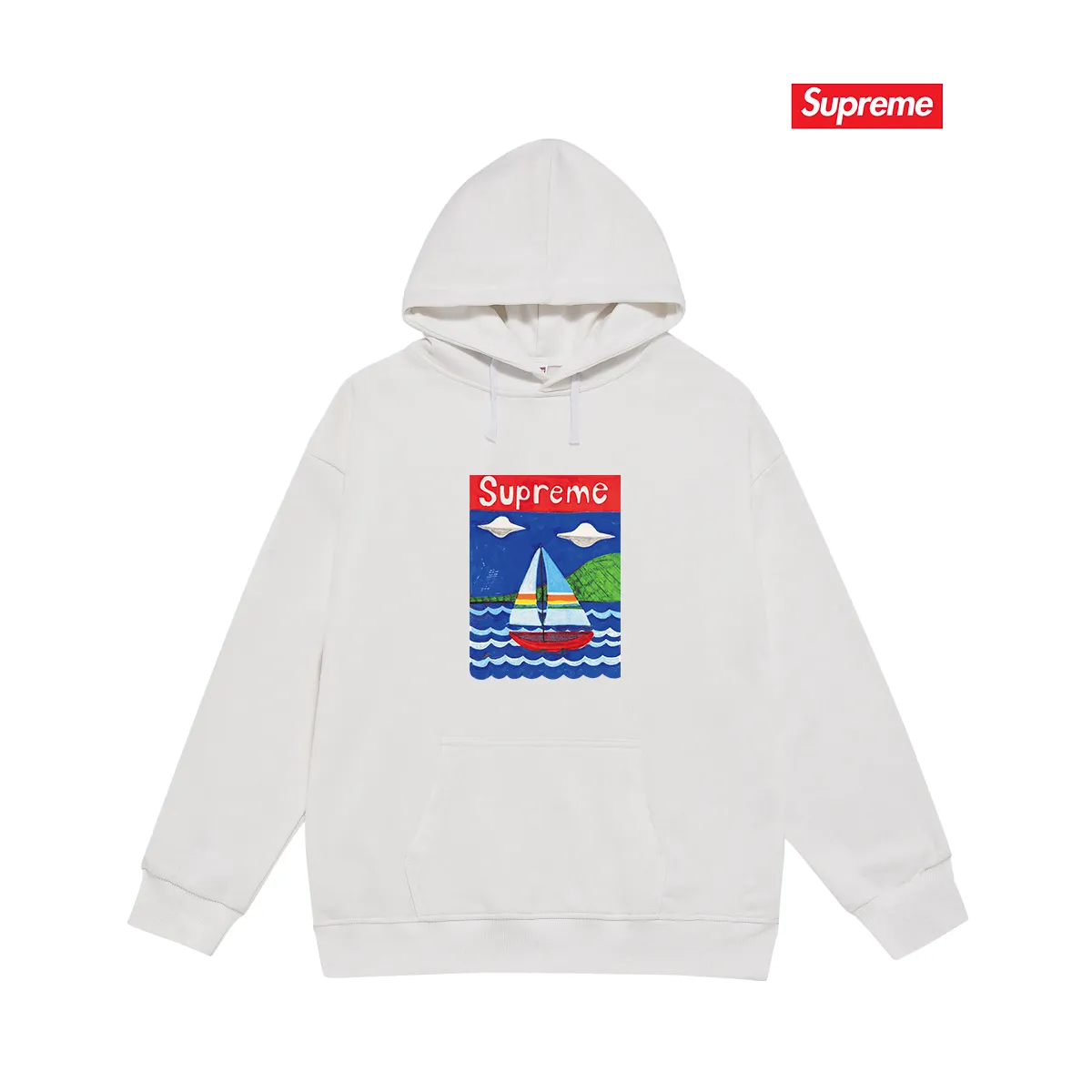 Style number S2033 #terry P160💰 Velvet P170💰 Supreme SS20 Week 8 Sailboat Tee sailboat pattern letter hooded sweatshirt Made of 400g large terry 430g silver fox velvet (drop shoulder large version) fabric, soft texture and no pilling Imported environmentally friendly printing glue The pattern is bright and three-dimensional Quality 💥Same style for men and women The upper body is trendy Color: black white gray Size: S M L XL XXL