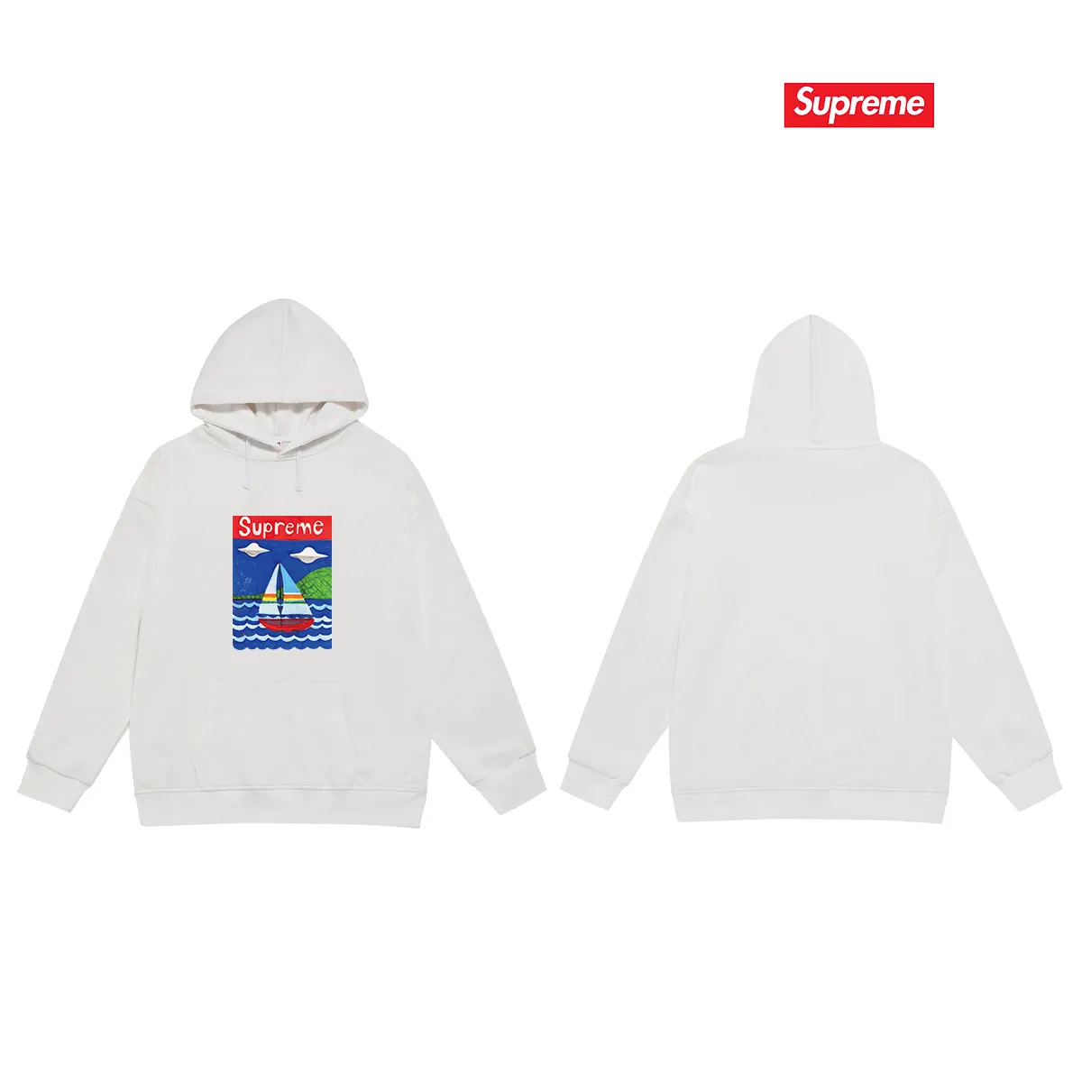 Style number S2033 #terry P160💰 Velvet P170💰 Supreme SS20 Week 8 Sailboat Tee sailboat pattern letter hooded sweatshirt Made of 400g large terry 430g silver fox velvet (drop shoulder large version) fabric, soft texture and no pilling Imported environmentally friendly printing glue The pattern is bright and three-dimensional Quality 💥Same style for men and women The upper body is trendy Color: black white gray Size: S M L XL XXL