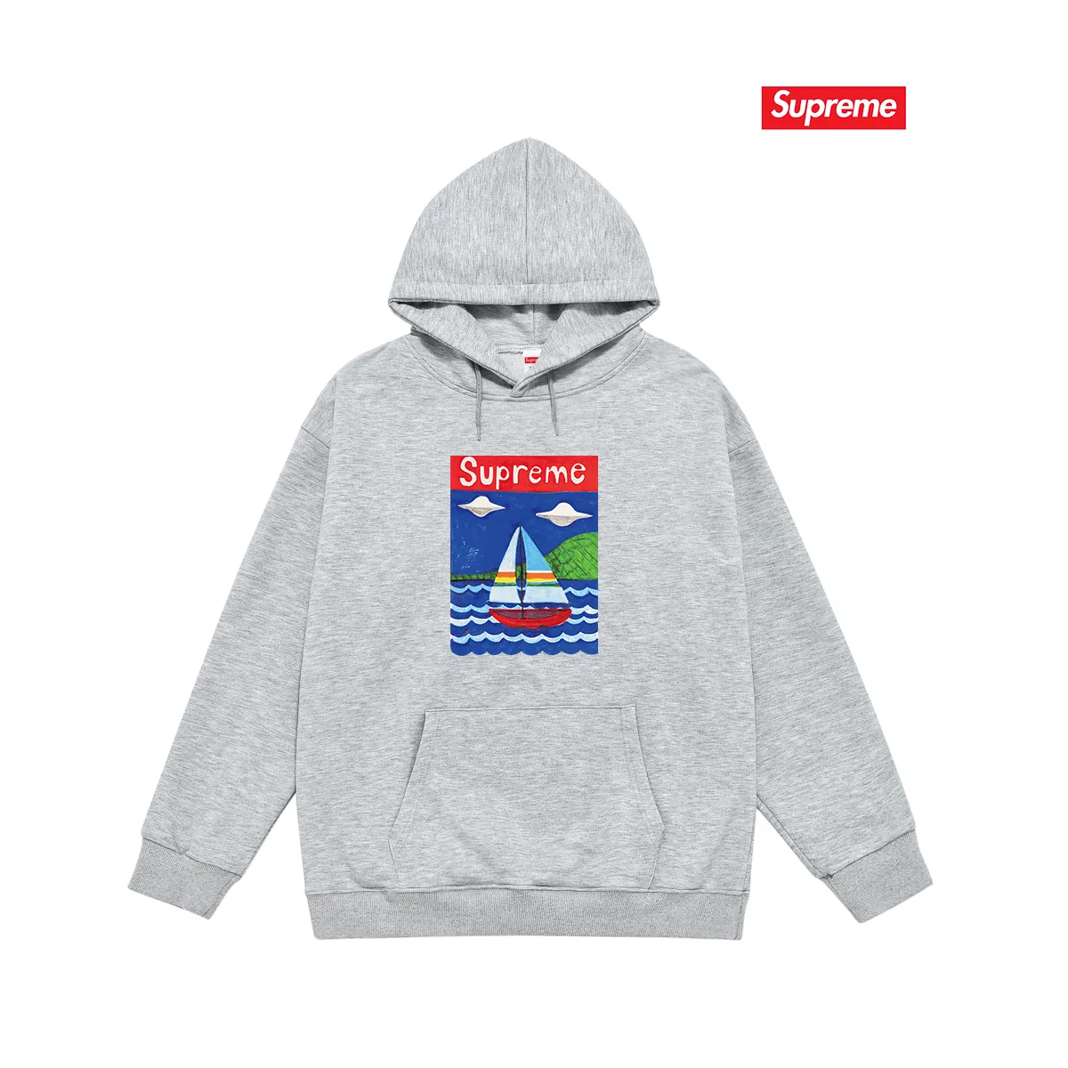 Style number S2033 #terry P160💰 Velvet P170💰 Supreme SS20 Week 8 Sailboat Tee sailboat pattern letter hooded sweatshirt Made of 400g large terry 430g silver fox velvet (drop shoulder large version) fabric, soft texture and no pilling Imported environmentally friendly printing glue The pattern is bright and three-dimensional Quality 💥Same style for men and women The upper body is trendy Color: black white gray Size: S M L XL XXL