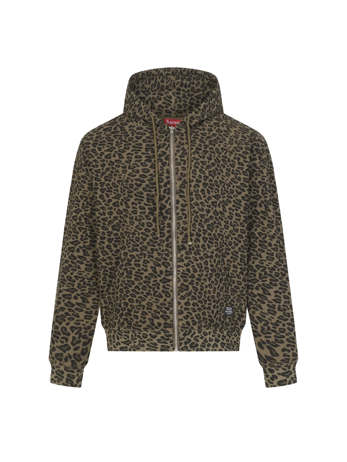P470 [Original quality] Supreme SS25 WEEK16 Hooded Zip Up Thermal Leopard waffle hooded jacket Pocket logo pattern American trendy sweatshirt Same style for men and women Top quality product High-quality pure cotton with washed process Good texture Different from cheap ones on the market Polyester-cotton material (loose upper body, no version) Color: leopard print Size: S/M/L/XL
