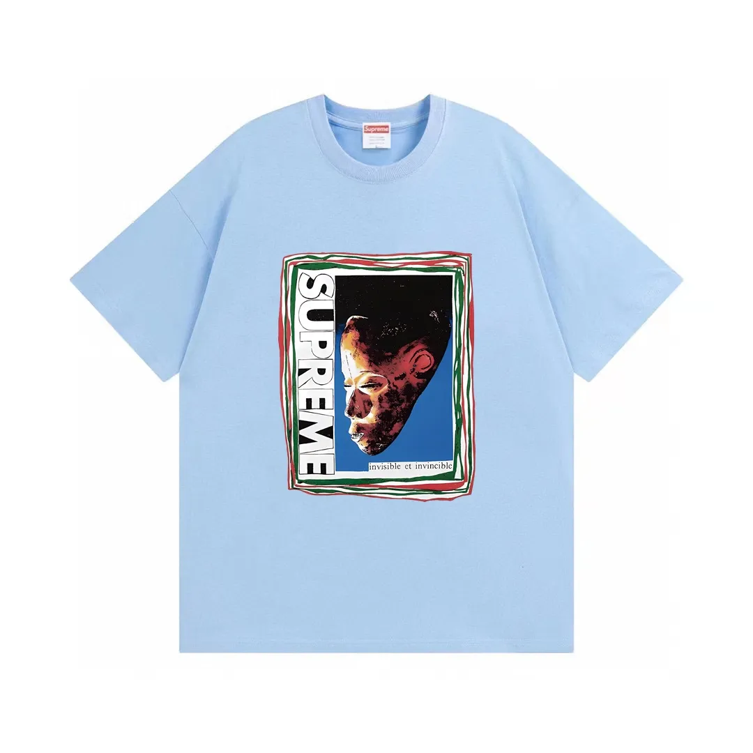 #S96 p110💰 Supreme SS22 Week 19 Mask Tee letter mask pattern printing, loose fit, using 260 grams of combed cotton double yarn, all three standards from fabrics to accessories, ZP, imported Matsui company slurry printing will never crack, the whole piece adopts three-needle five-thread process (neckline-shoulder seam-sleeve seam double line, looks more three-dimensional and textured) consistent with the original version, classic version Feel free to compare zp. The whole piece adopts three-needle five-thread craftsmanship (neckline-shoulder seam-sleeve seam double thread, which looks more three-dimensional and textured) and the same craftsmanship as the original original, classic version. Color: white, black, apricot, orange, light blue, dark green, size: S M L XL XXL