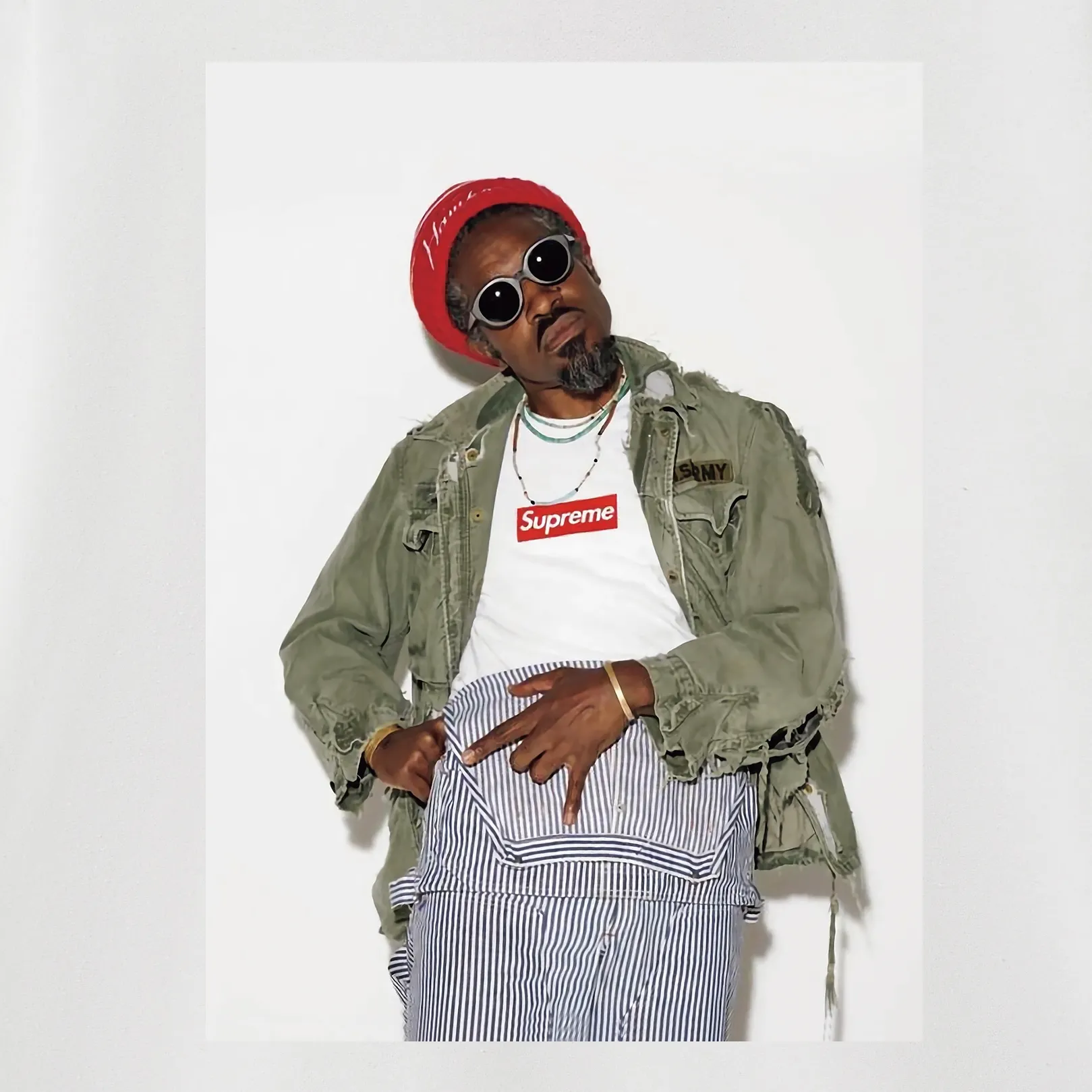 Style No. S2056 #terry P160💰 Velvet P170💰 Supreme FW22 Week1 André 3000 Tee André Benjamin photo character pattern printed hooded sweatshirt Made of 400g large terry 430g silver fox velvet (drop shoulder large version) fabric, soft texture and no pilling, imported environmentally friendly printing glue, bright and three-dimensional pattern, quality 💥 Unisex style, the upper body is trendy Color: Black White Gray Size: S M L XL XXL