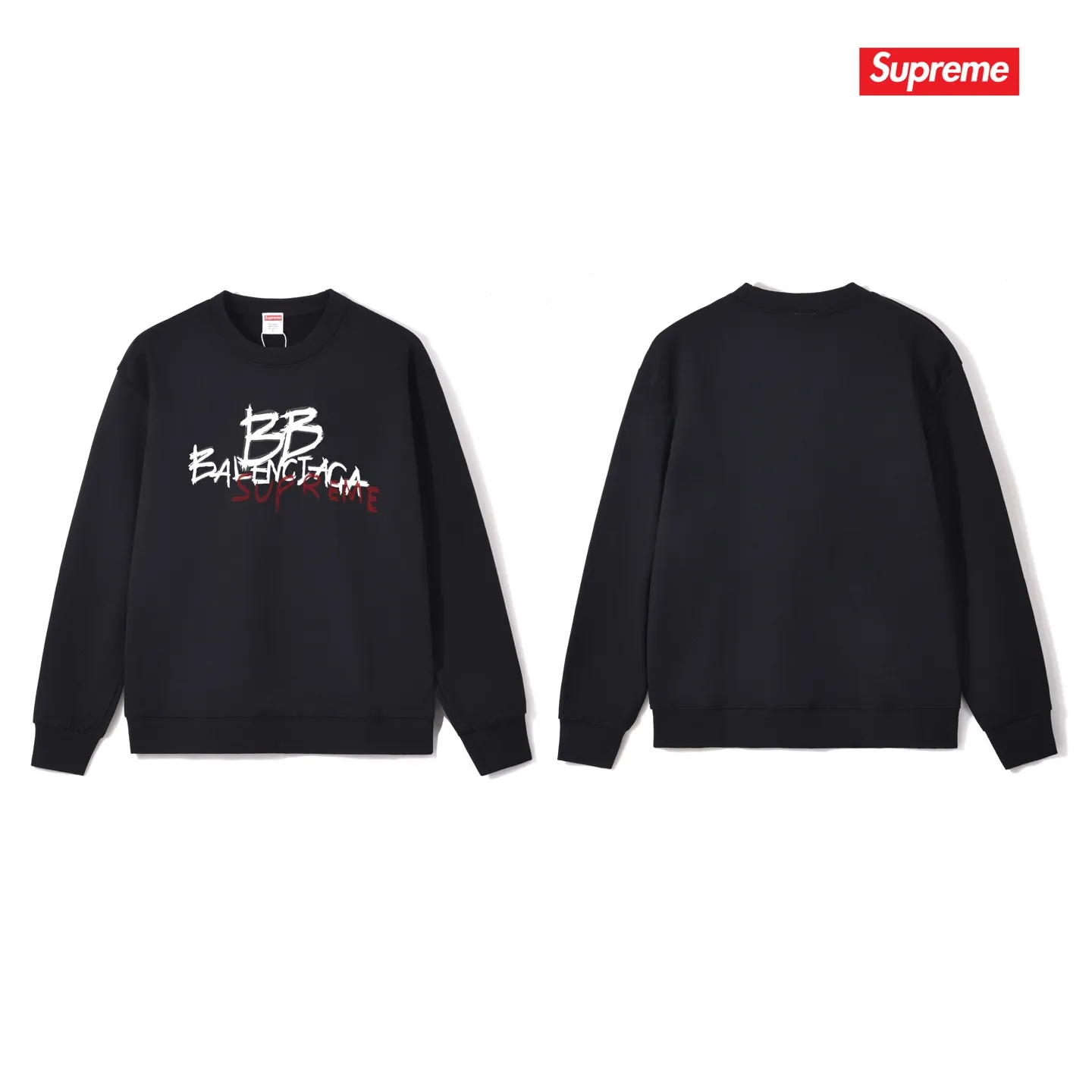 Style No. S1063 #terryp150💰 Plush 160💰 Balenciaga co-branded supreme round neck sweatshirt Made of 400g large terry (drop shoulder large version) fabric, soft texture and no pilling Imported environmentally friendly printing glue The pattern is bright and three-dimensional Quality💥Same style for men and women The upper body is trendy Color: black white gray Size: S M L XL XXL