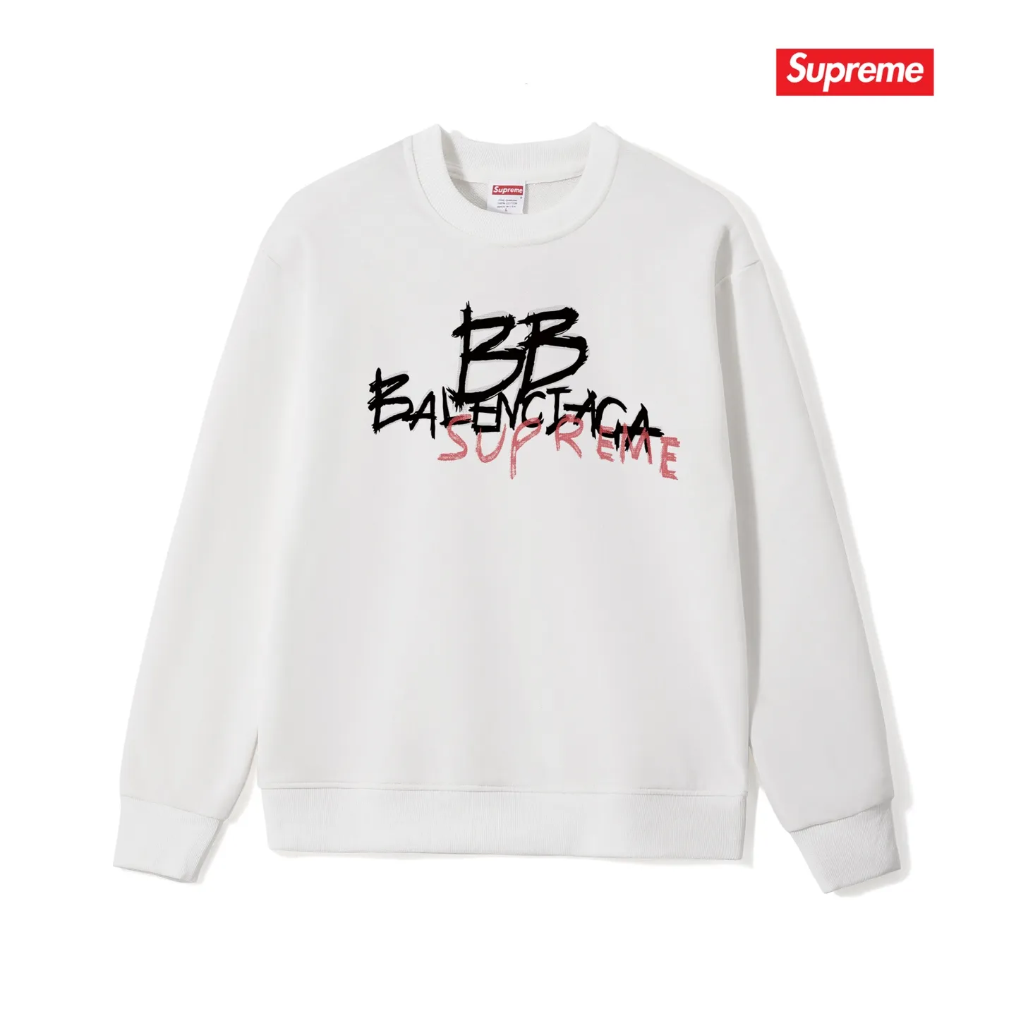 Style No. S1063 #terryp150💰 Plush 160💰 Balenciaga co-branded supreme round neck sweatshirt Made of 400g large terry (drop shoulder large version) fabric, soft texture and no pilling Imported environmentally friendly printing glue The pattern is bright and three-dimensional Quality💥Same style for men and women The upper body is trendy Color: black white gray Size: S M L XL XXL