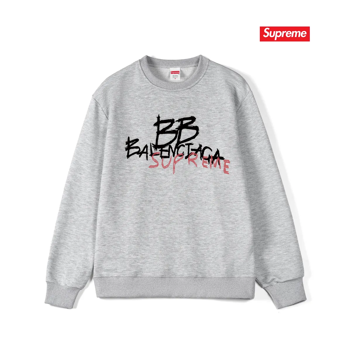 Style No. S1063 #terryp150💰 Plush 160💰 Balenciaga co-branded supreme round neck sweatshirt Made of 400g large terry (drop shoulder large version) fabric, soft texture and no pilling Imported environmentally friendly printing glue The pattern is bright and three-dimensional Quality💥Same style for men and women The upper body is trendy Color: black white gray Size: S M L XL XXL