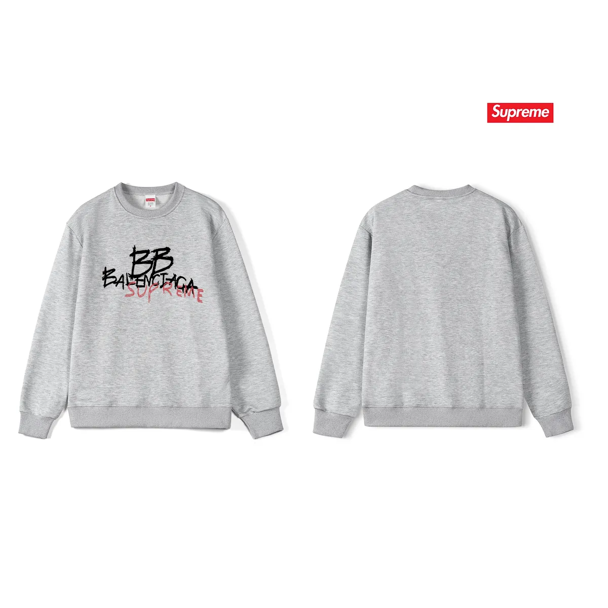Style No. S1063 #terryp150💰 Plush 160💰 Balenciaga co-branded supreme round neck sweatshirt Made of 400g large terry (drop shoulder large version) fabric, soft texture and no pilling Imported environmentally friendly printing glue The pattern is bright and three-dimensional Quality💥Same style for men and women The upper body is trendy Color: black white gray Size: S M L XL XXL